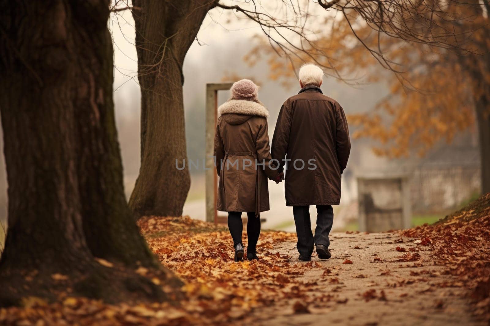 Timeless Love old couple walking. People date. Generate Ai
