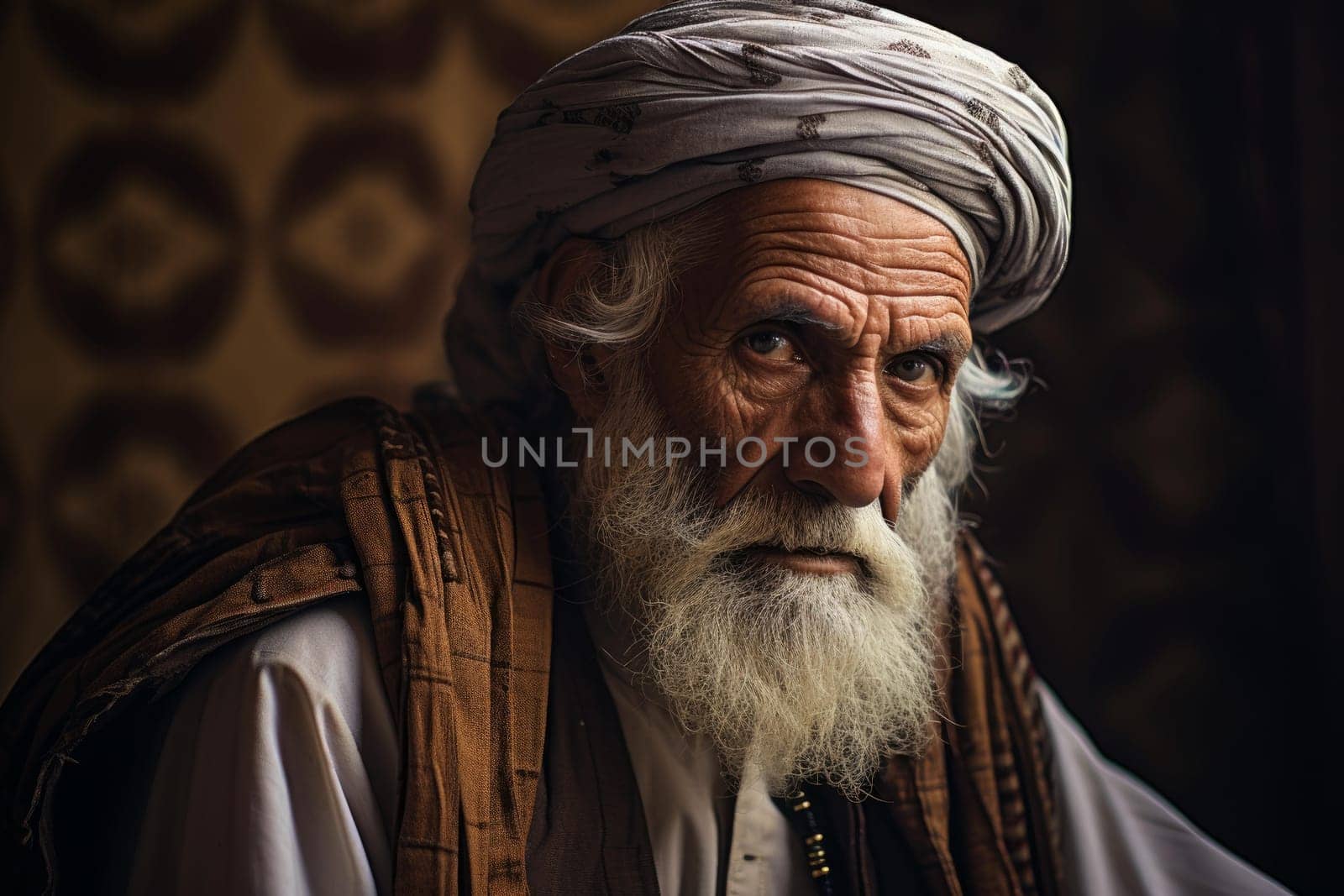Respected Old Imam man. Senior praying cleric at Muslim mosque. Generate ai