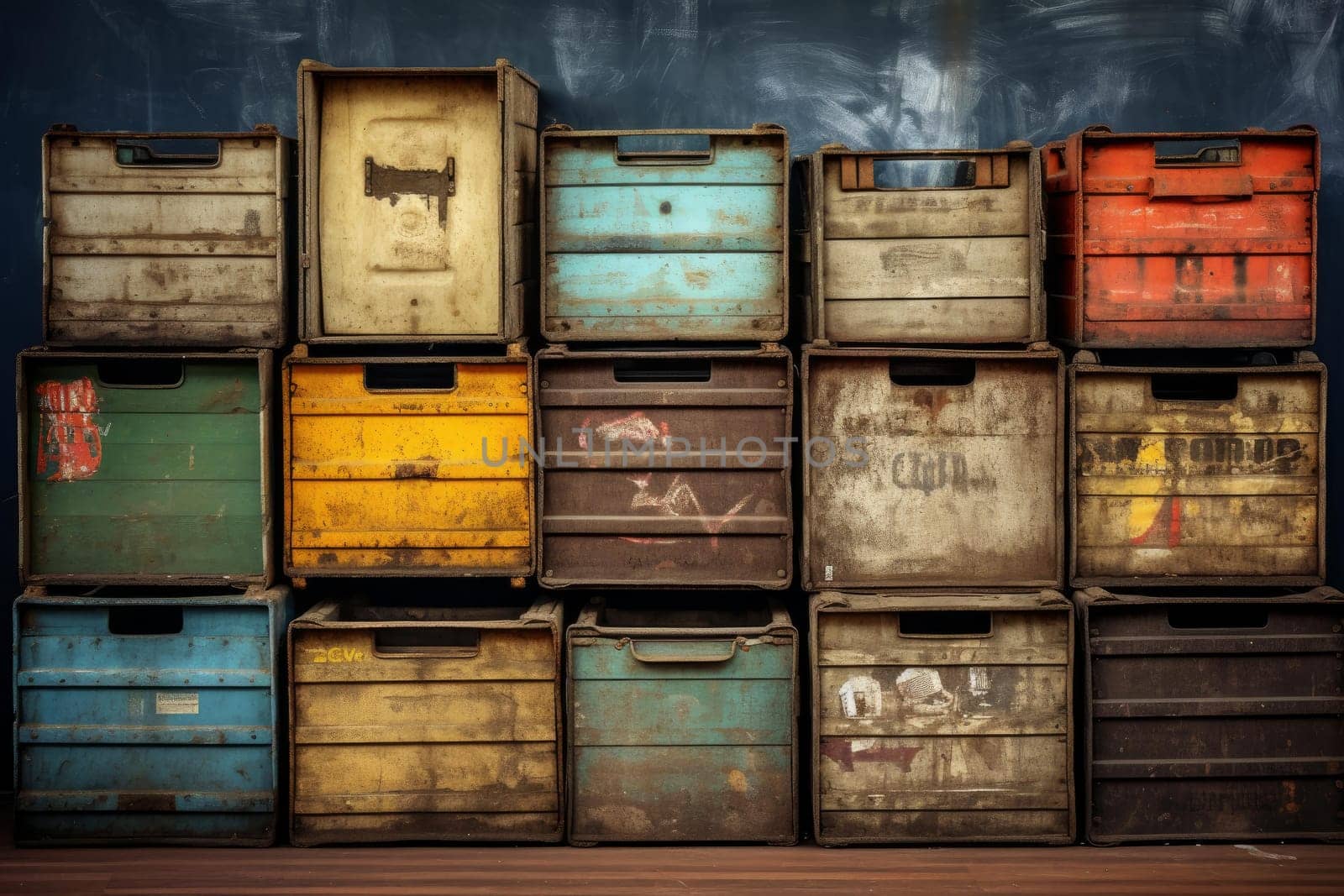 Old dirty boxes. Cargo carton storage. Generate Ai