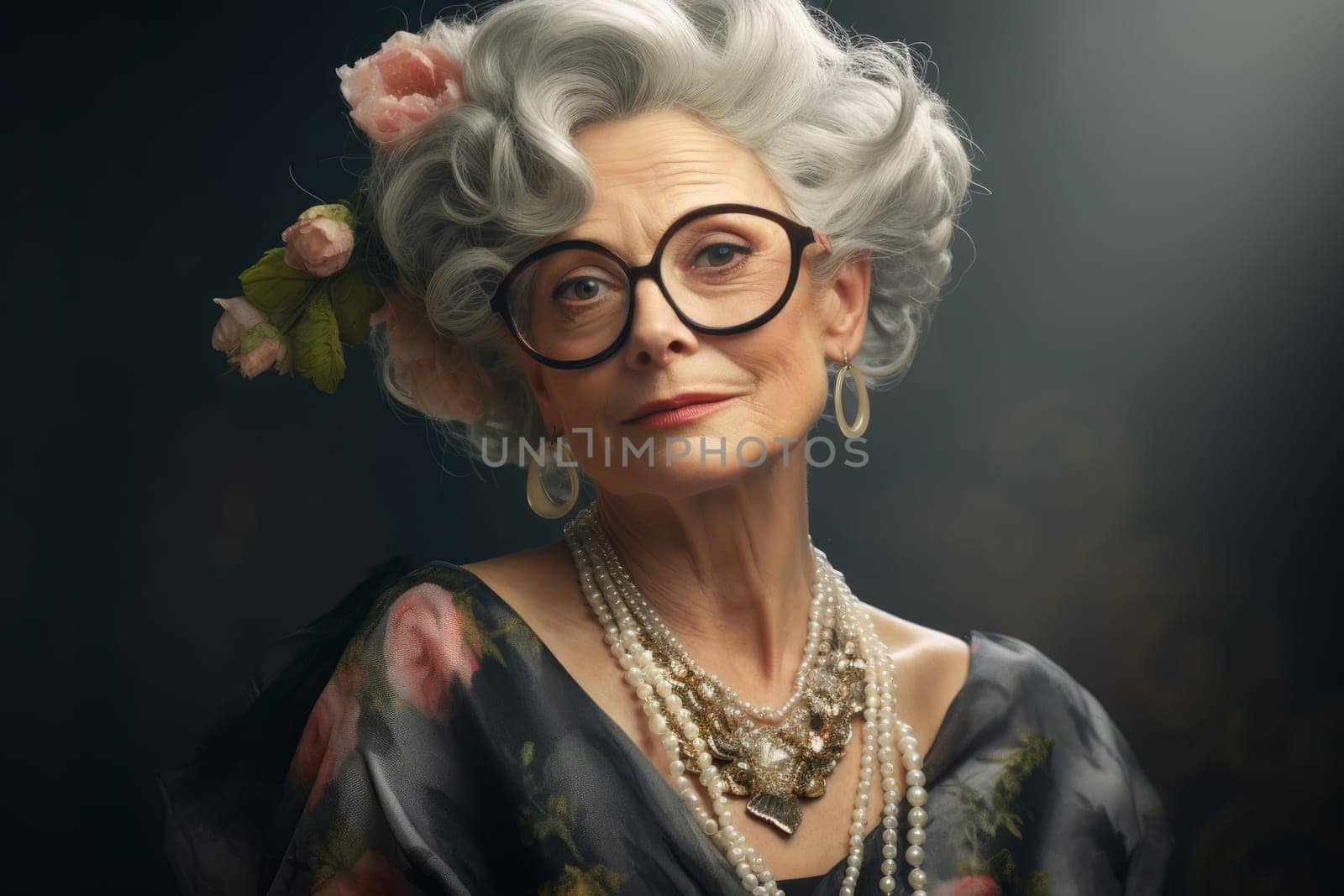 Vintage-loving Old fashioned lady. Smile person. Generate Ai