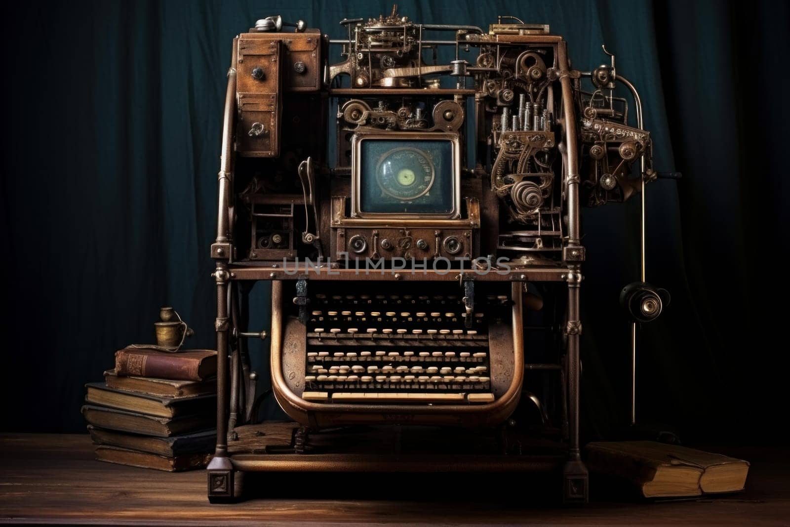 Clunky Old typewriter. Write story page. Generate Ai