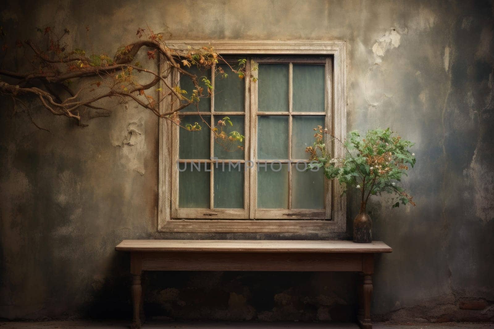 Peeling Old window frame. Wooden rustic. Generate Ai