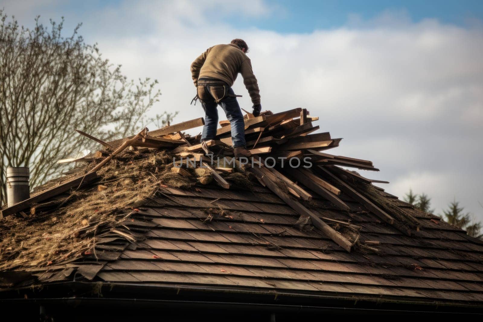 Old roof removing. Old work fix scrape builder. Generate Ai