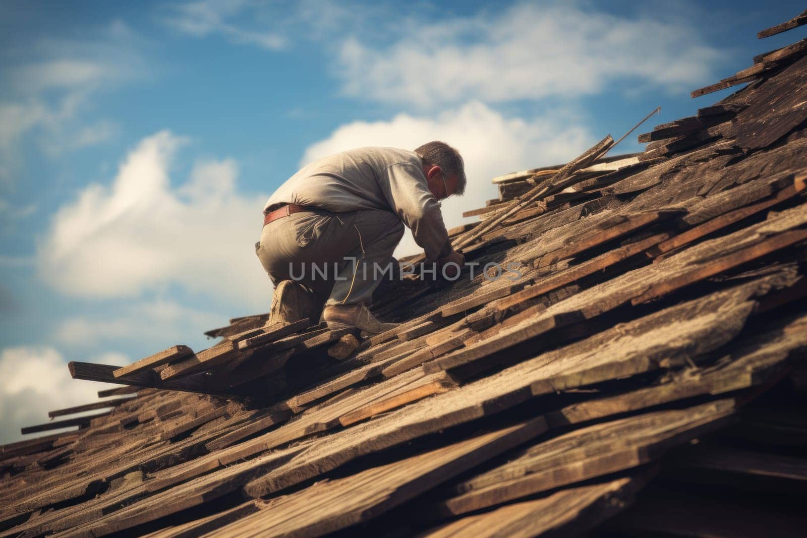 Challenging Old roof removing. Old work fix scrape builder. Generate Ai