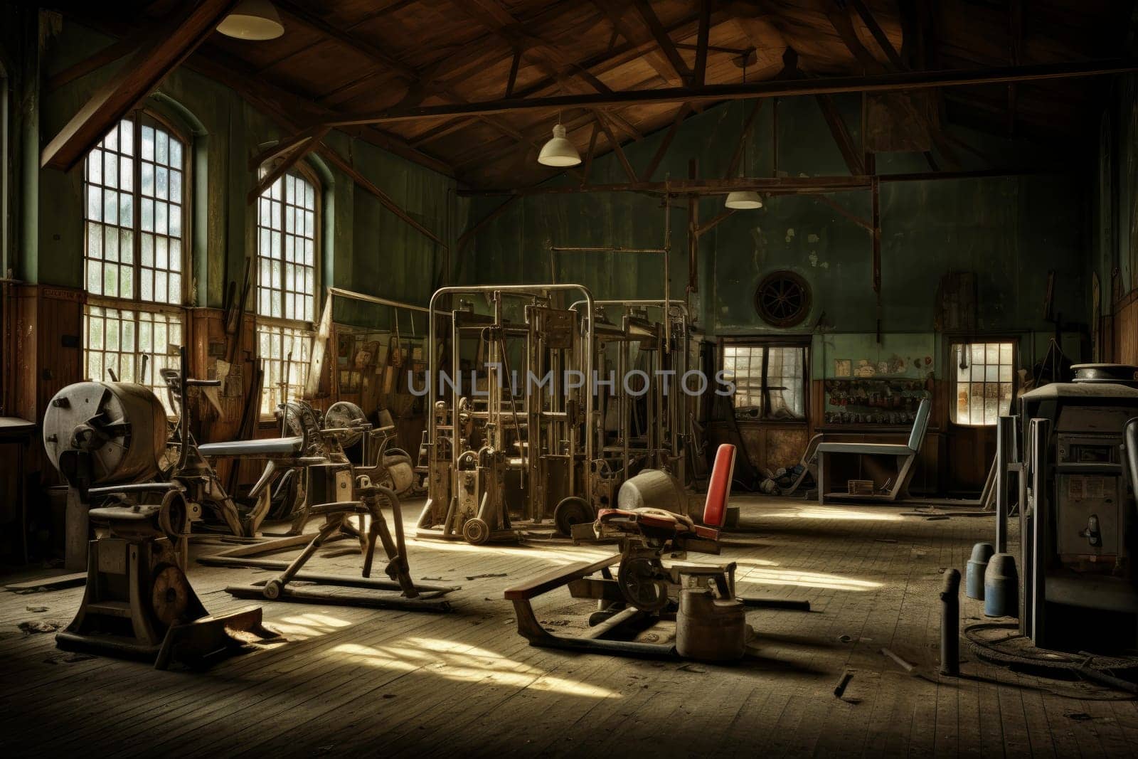 Old american gym. Wood old floor. Generate Ai