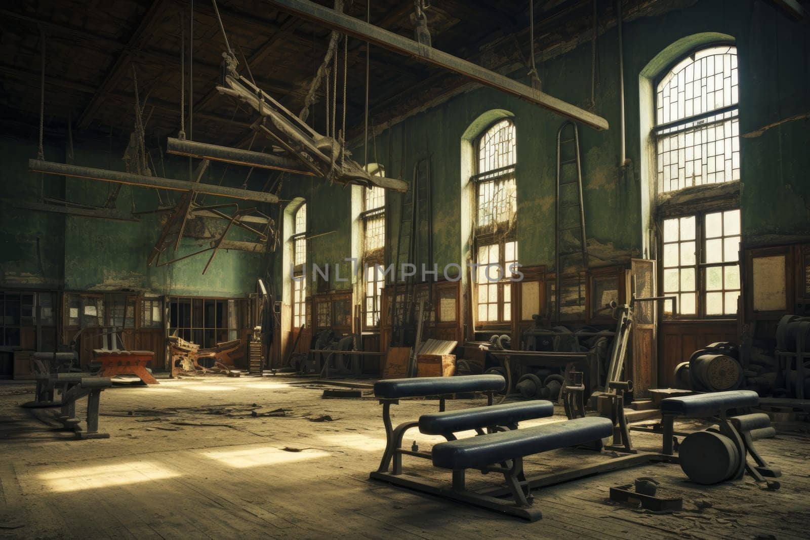 Spacious Old american gym. Wood old floor. Generate Ai