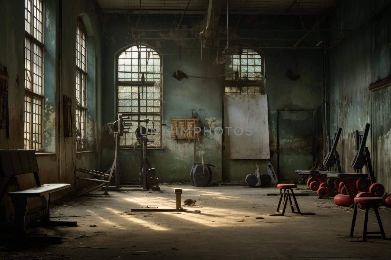 Rugged Old american gym. Wood old floor. Generate Ai