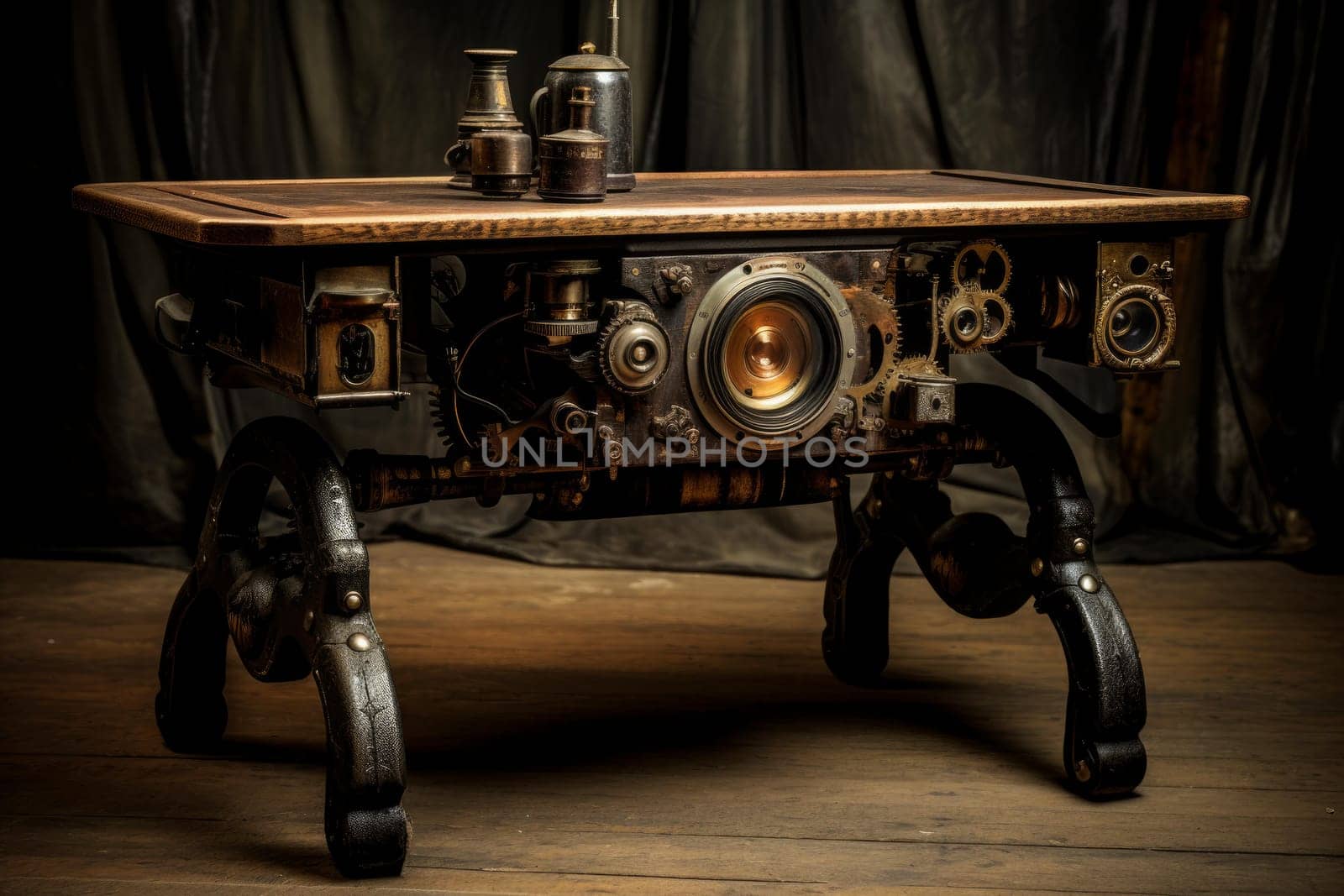 Intricate Old camera closeup table. Focus macro. Generate Ai