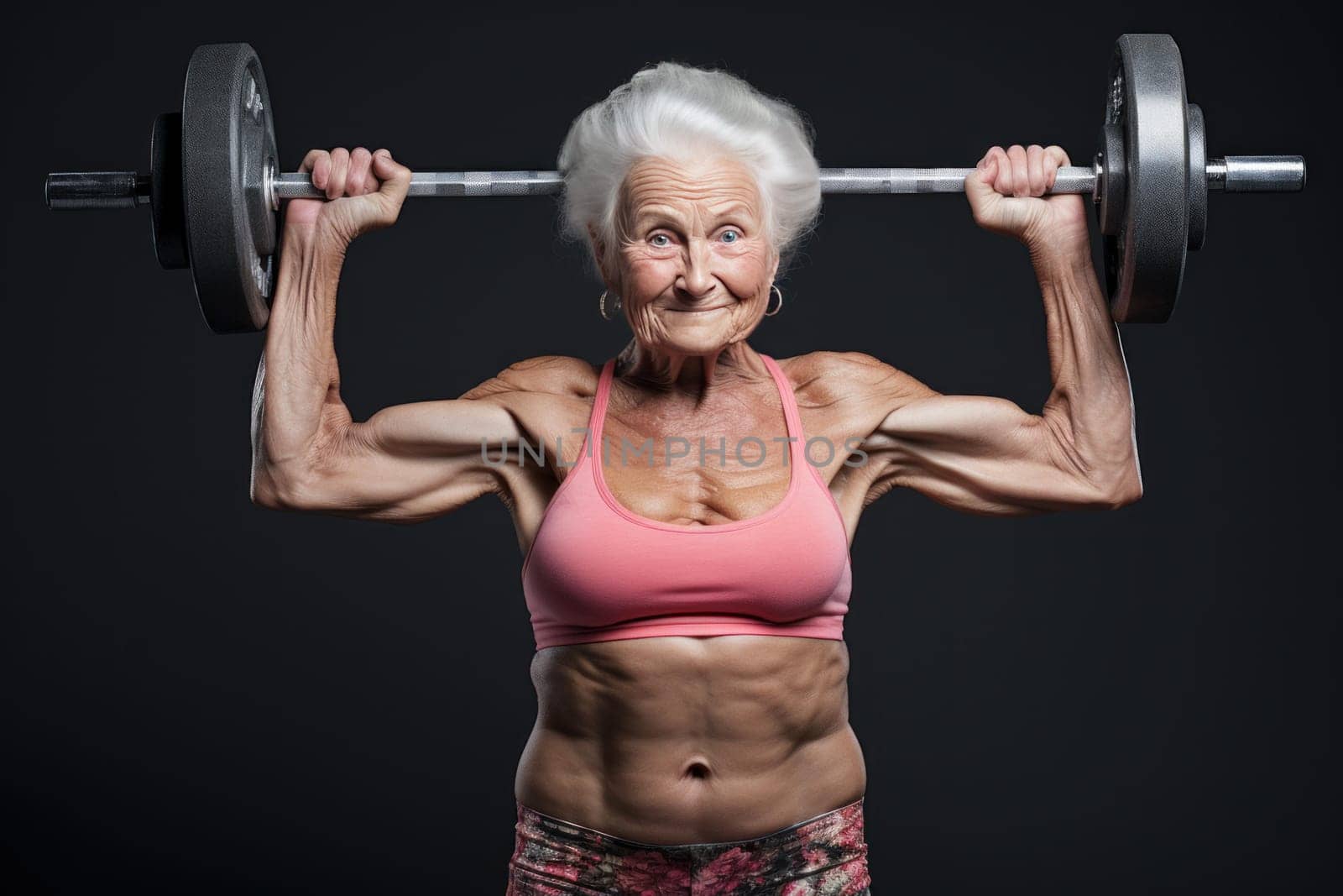 Older female sport fit. Mature happy. Generate Ai