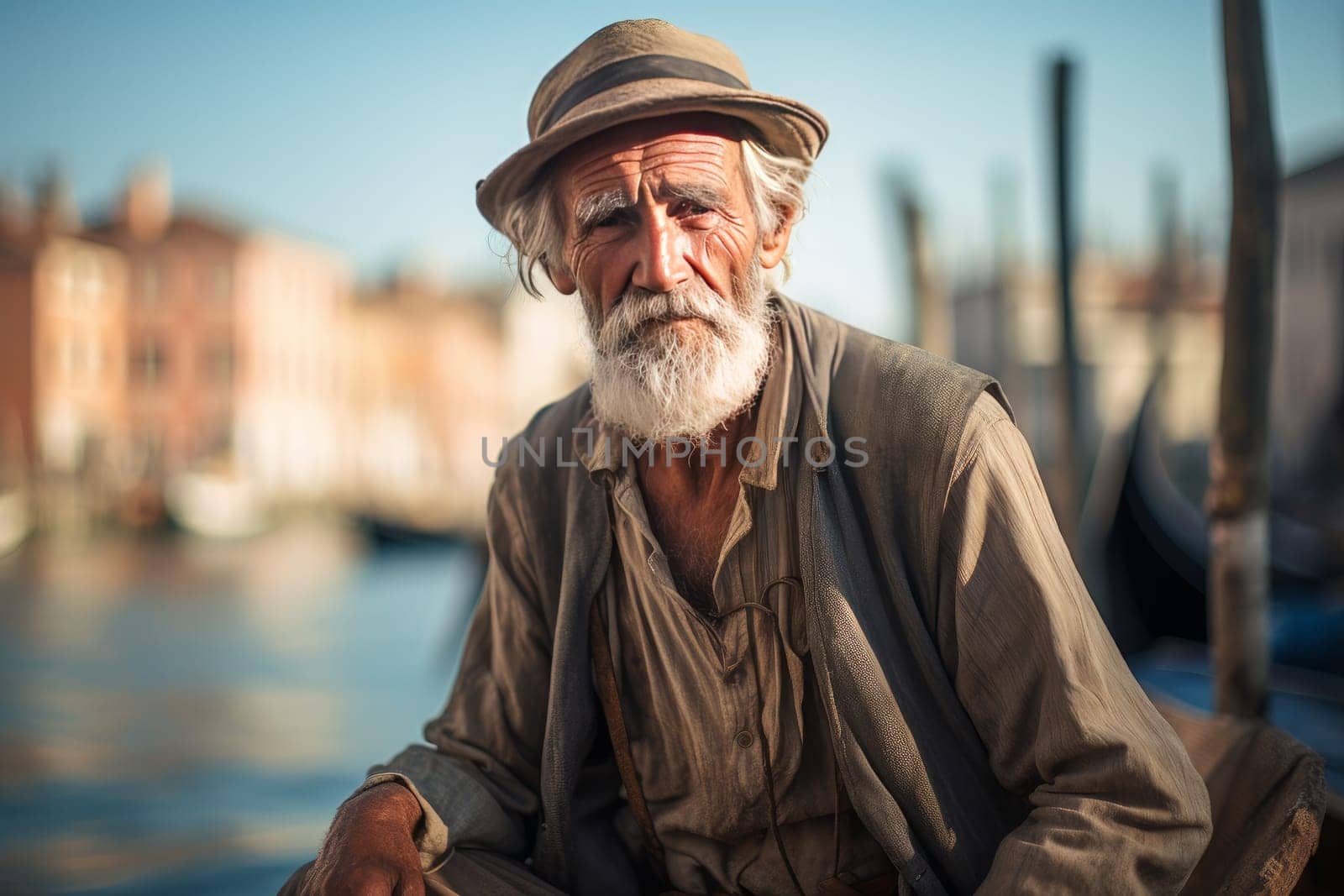 Old man venice city. House travel. Generate Ai