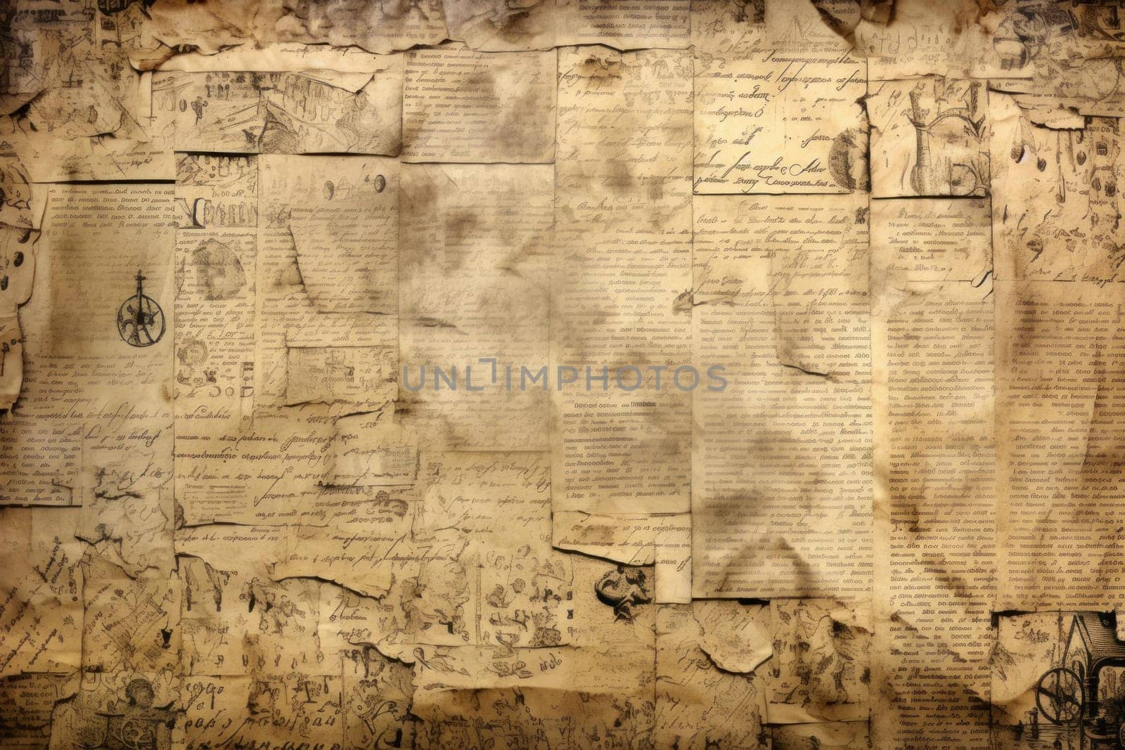 Nostalgic Old paper writings. Pattern canvas. Generate Ai