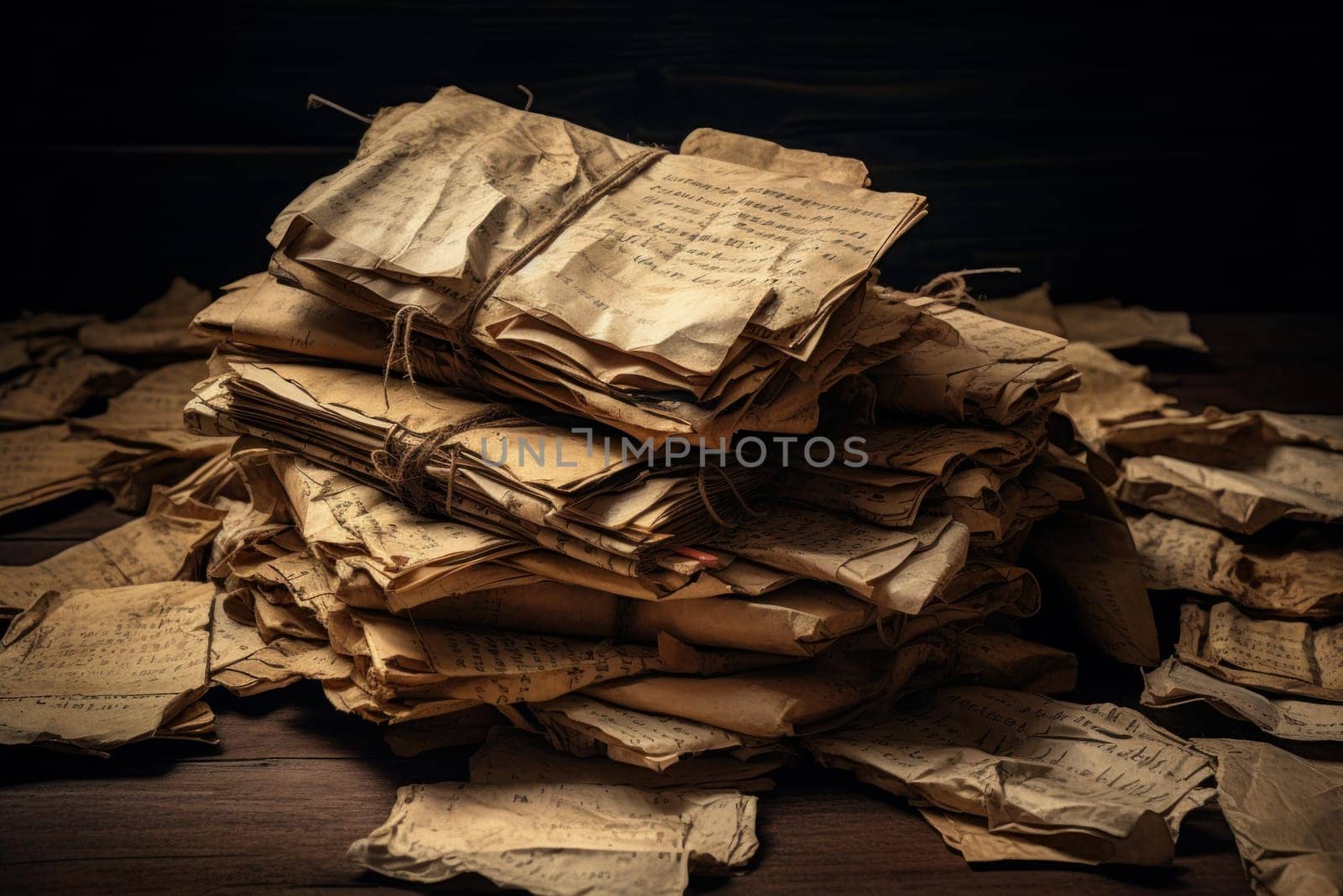 Yellowed Old paper writings text. Soft page. Generate Ai