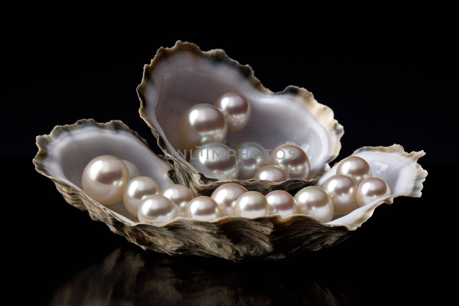 Open oyster shell. Food sea nutrition. Generate Ai