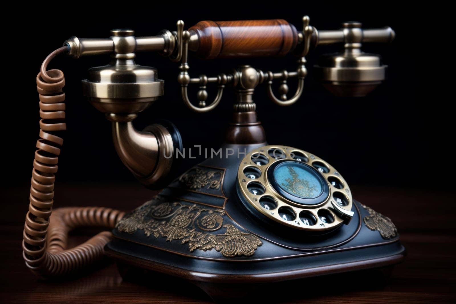 Nostalgic Old fashioned telephone. Dial phone art receiver. Generate Ai