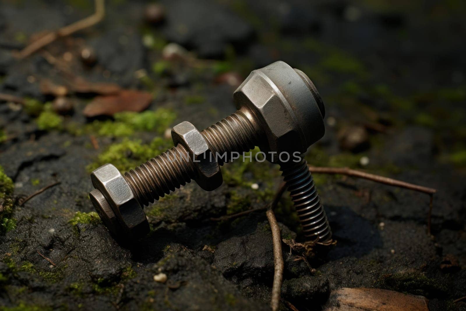 Shiny One metal carriage bolt steel. Tool machine. Generate Ai