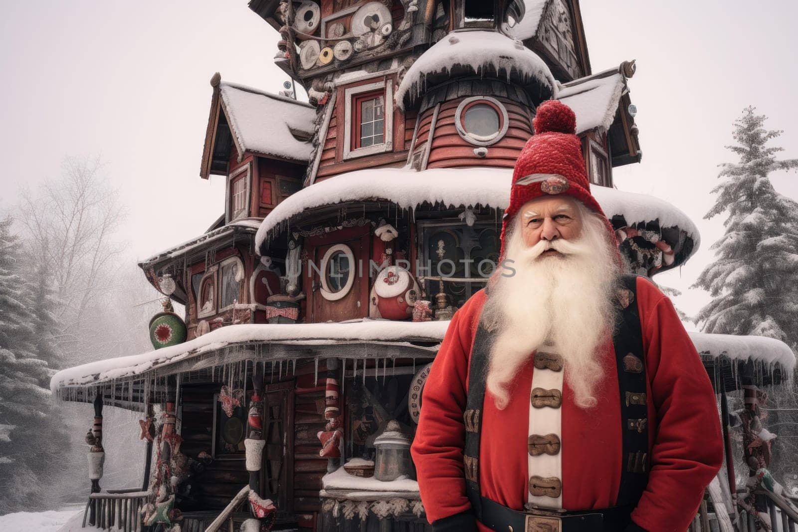 Oldman santa claus house. Resting beard. Generate Ai