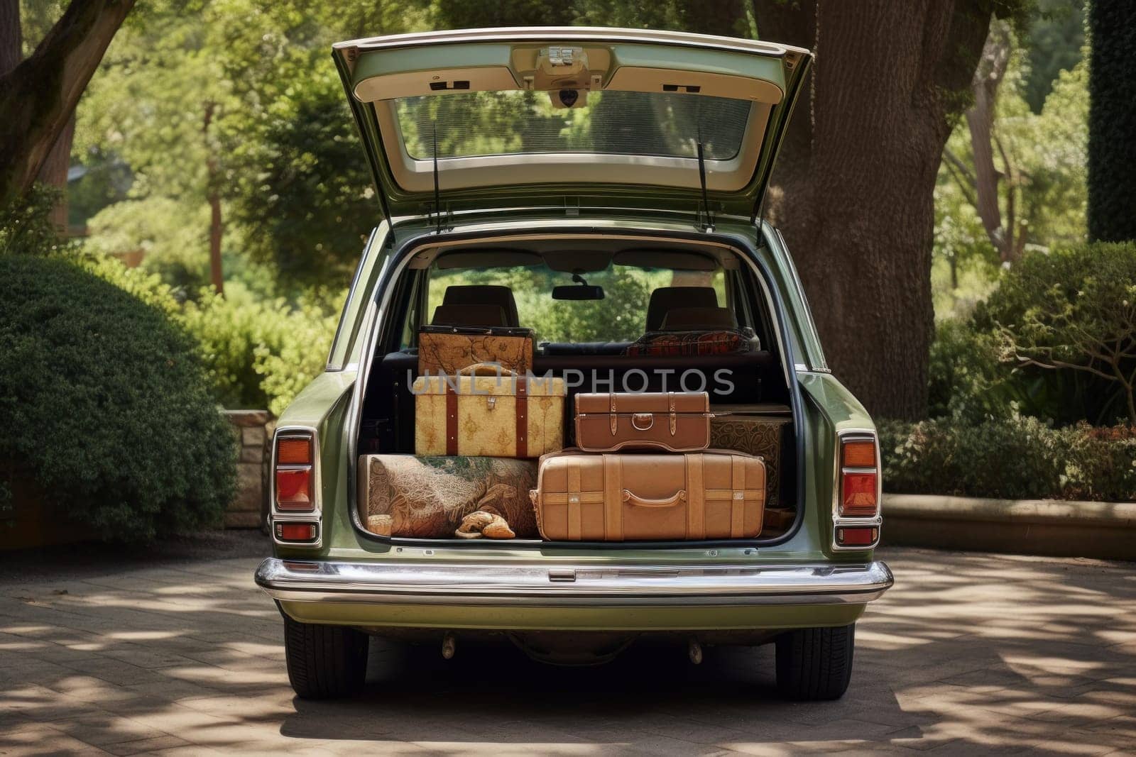 Sturdy Open trunk moving boxes storage. Cardboard vehicle. Generate Ai