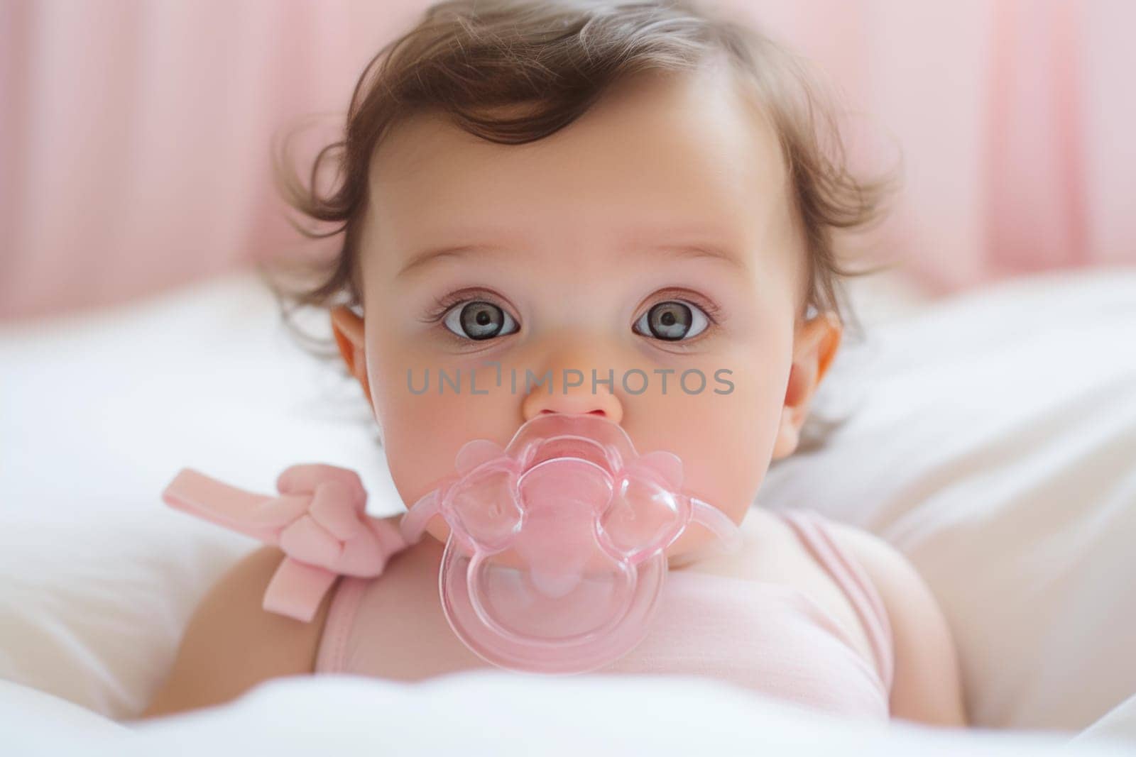 Cute Pink baby pacifier. Plastic infant child. Generate Ai