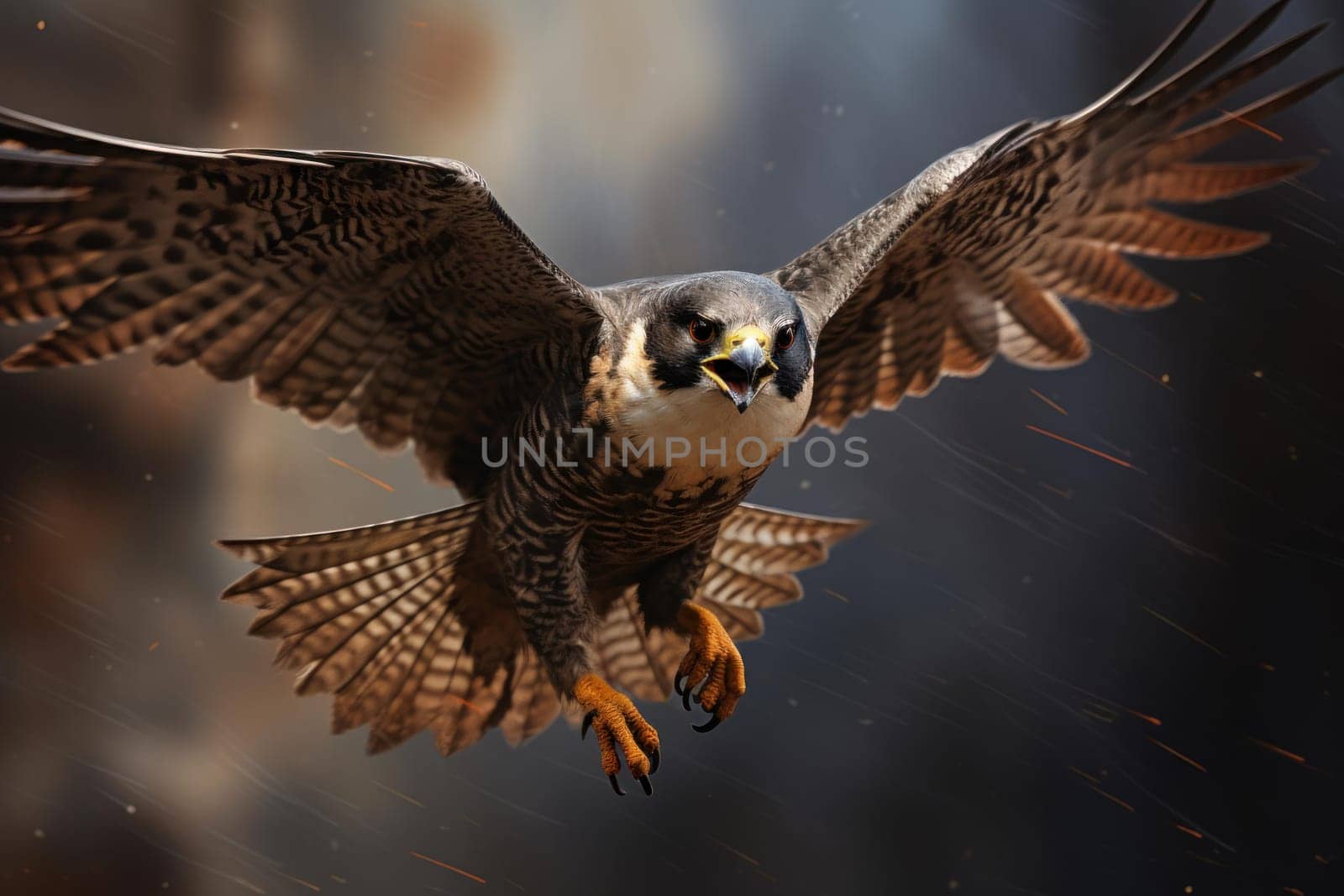 Flying falcon sunset. Bird animal. Generate Ai