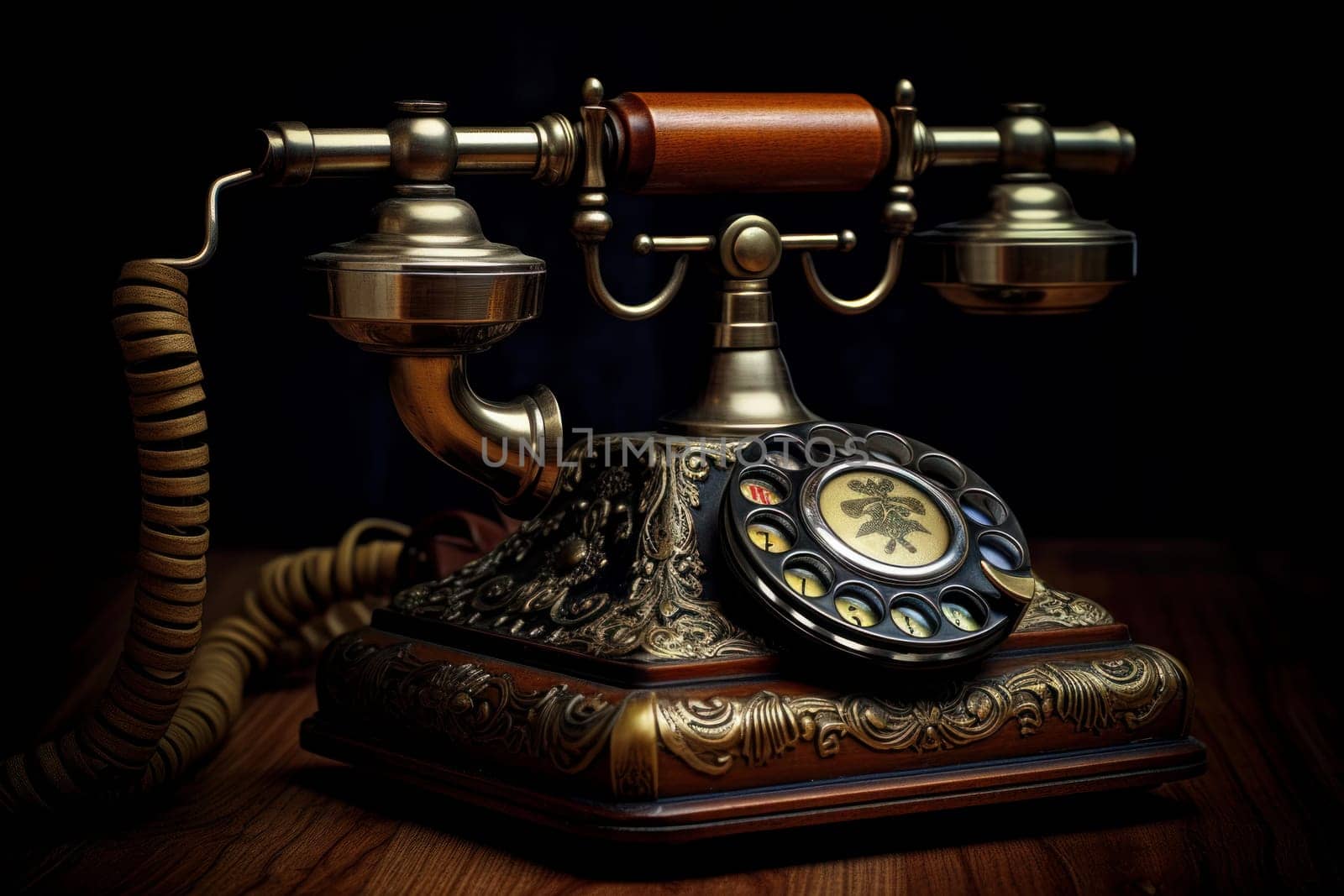 Rotary Old fashioned telephone. Dial phone art receiver. Generate Ai