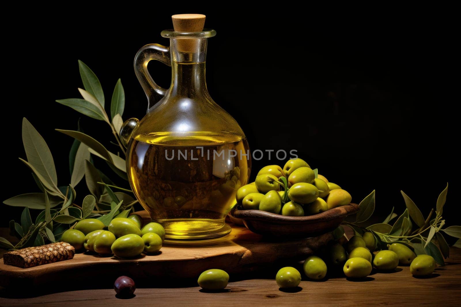 Sleek Olive oil bottle virgin. Ripe extra food. Generate Ai