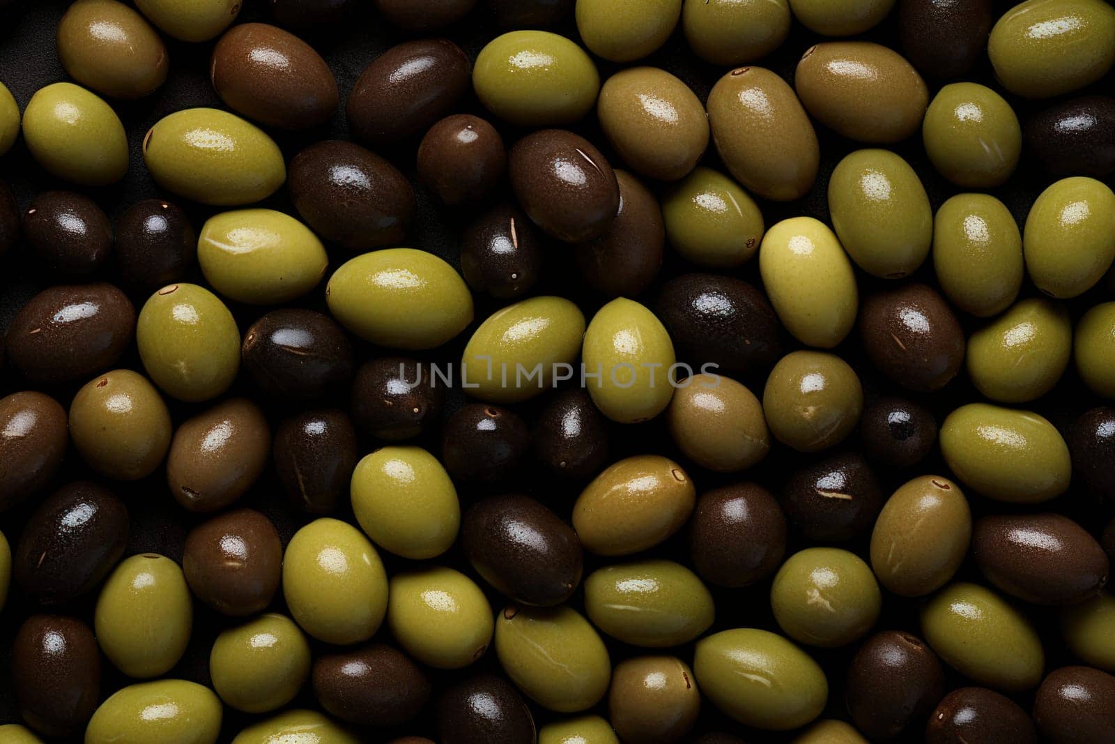 Lush Olive fresh background topview. Food plant. Generate Ai