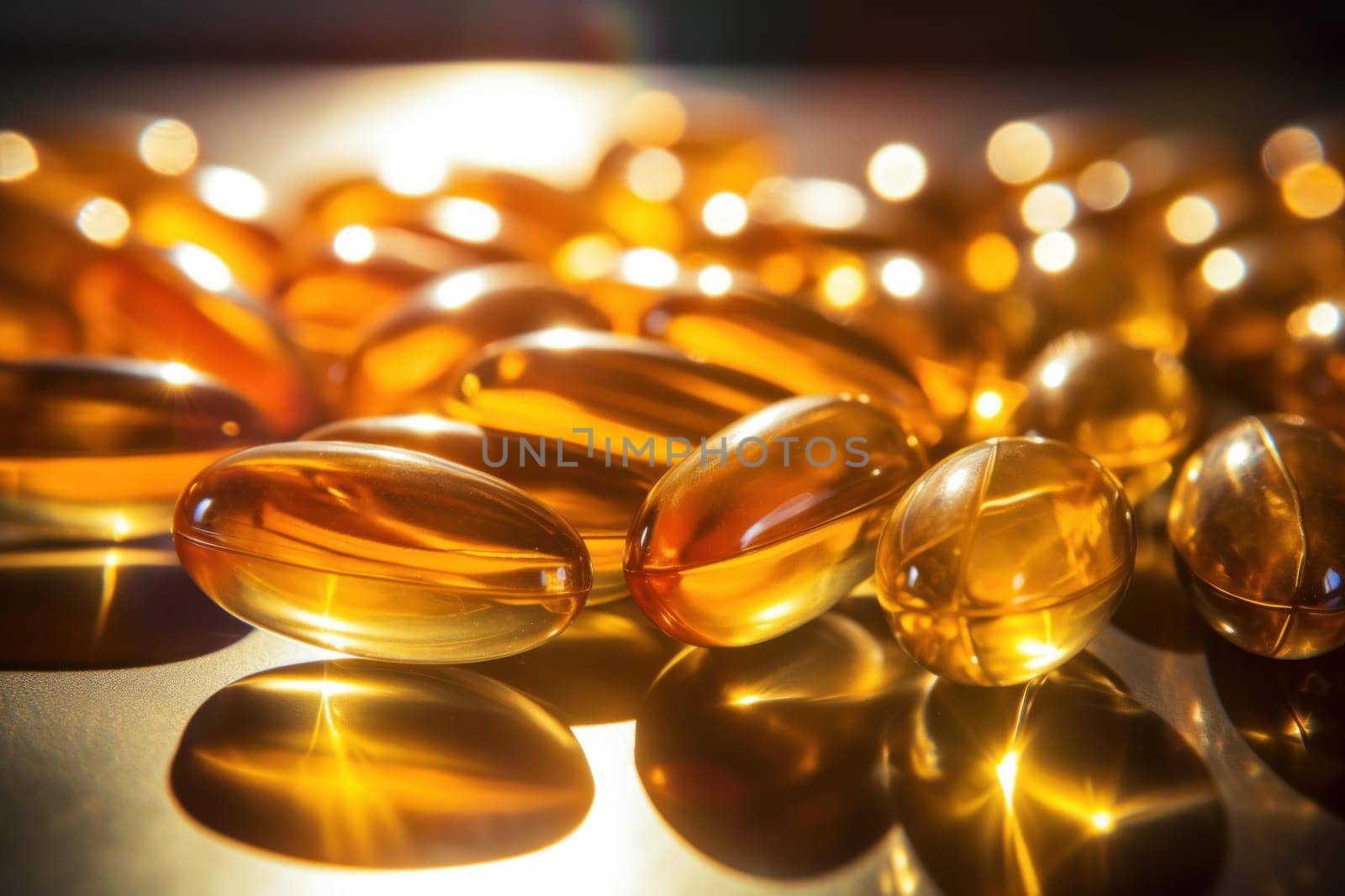 Omega capsules sunlight. Healthy lifestyle. Generate Ai