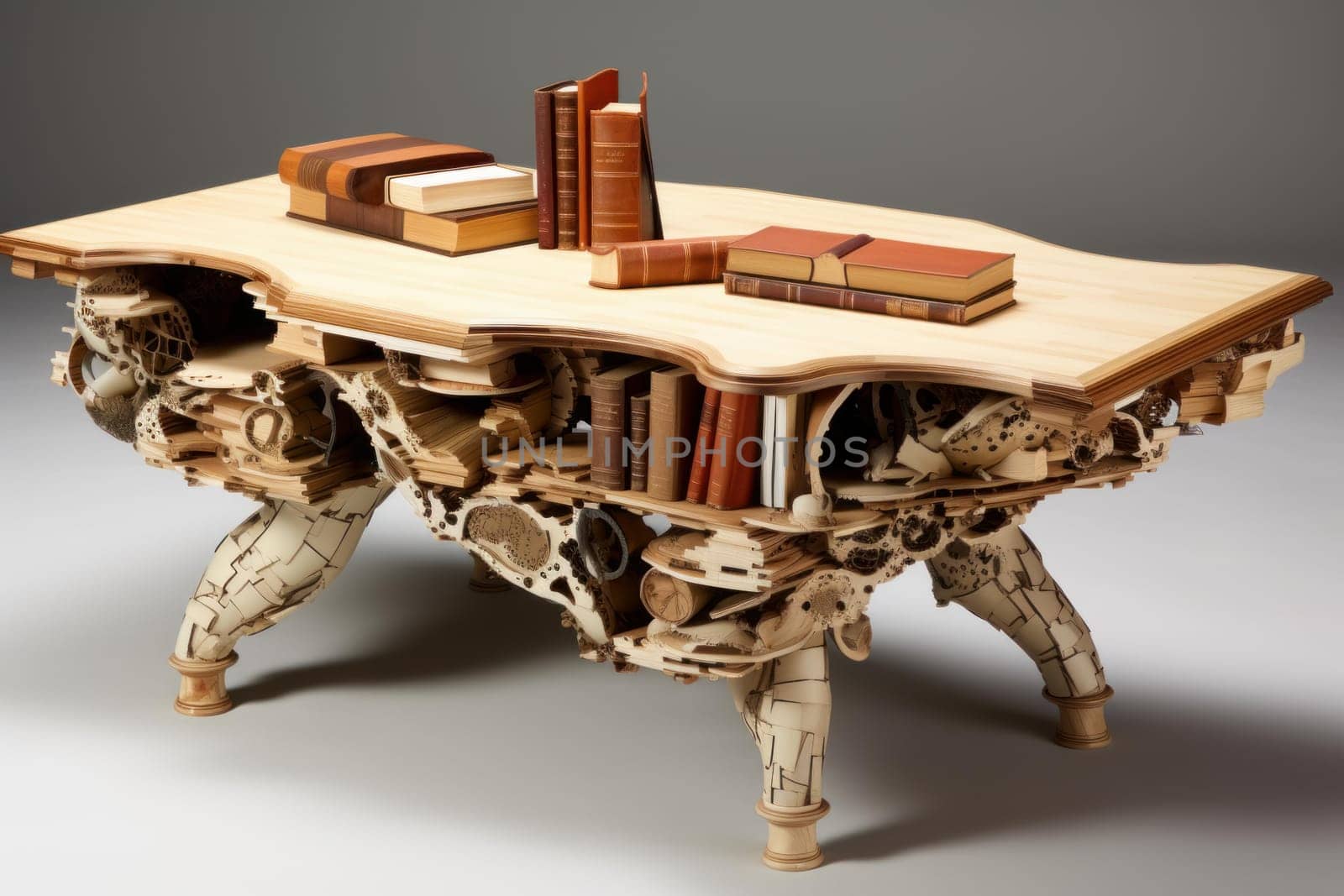 Utilitarian Open book table. School read page. Generate Ai