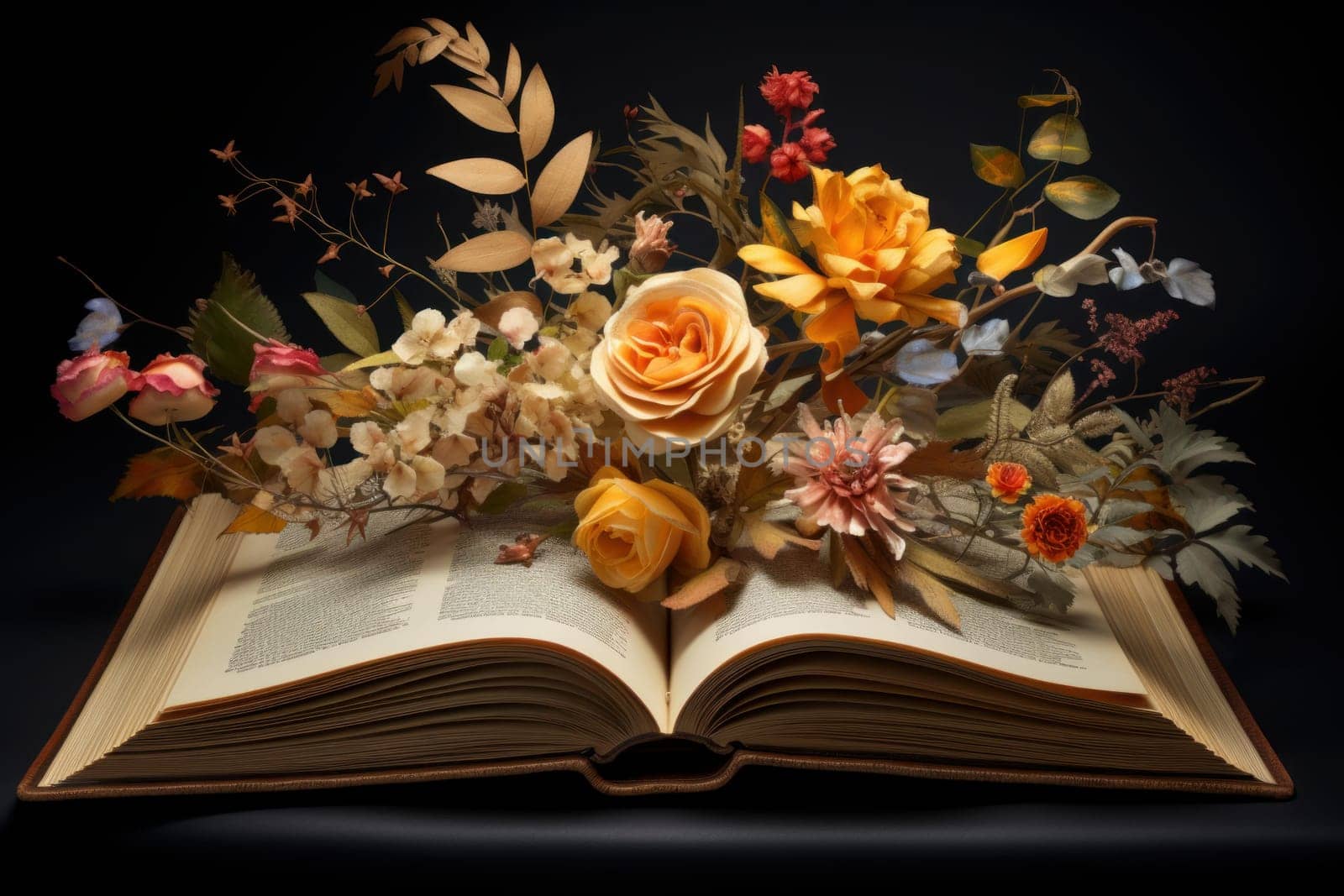 Open book flowers. Paper art plant. Generate Ai