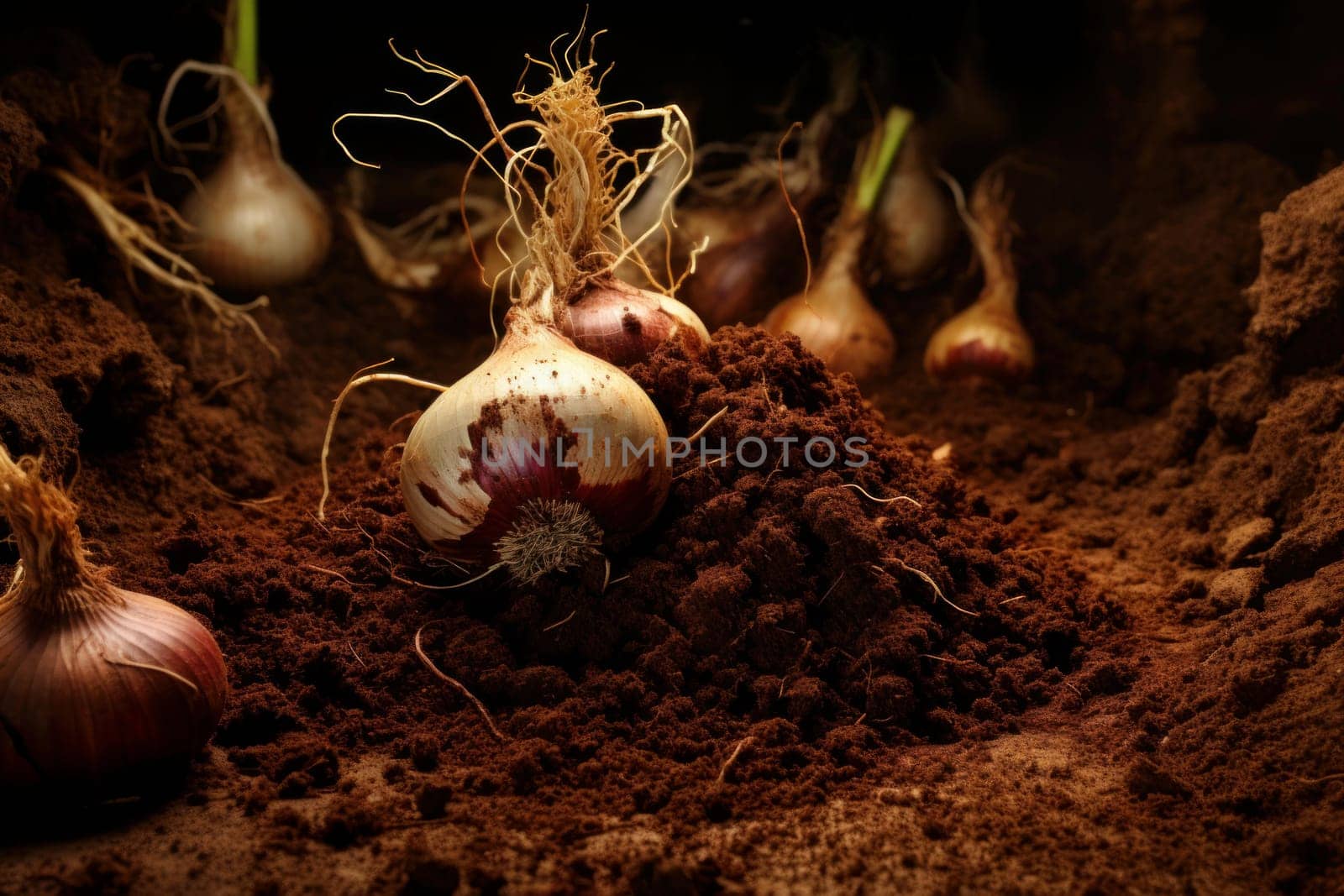 Well-drained Onion soil plant. Harvest farm. Generate Ai