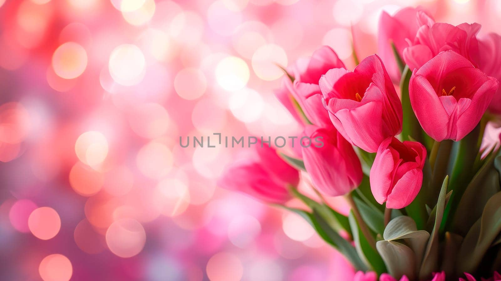 Spring flowers. Tulip bouquet on the bokeh background. AI generated