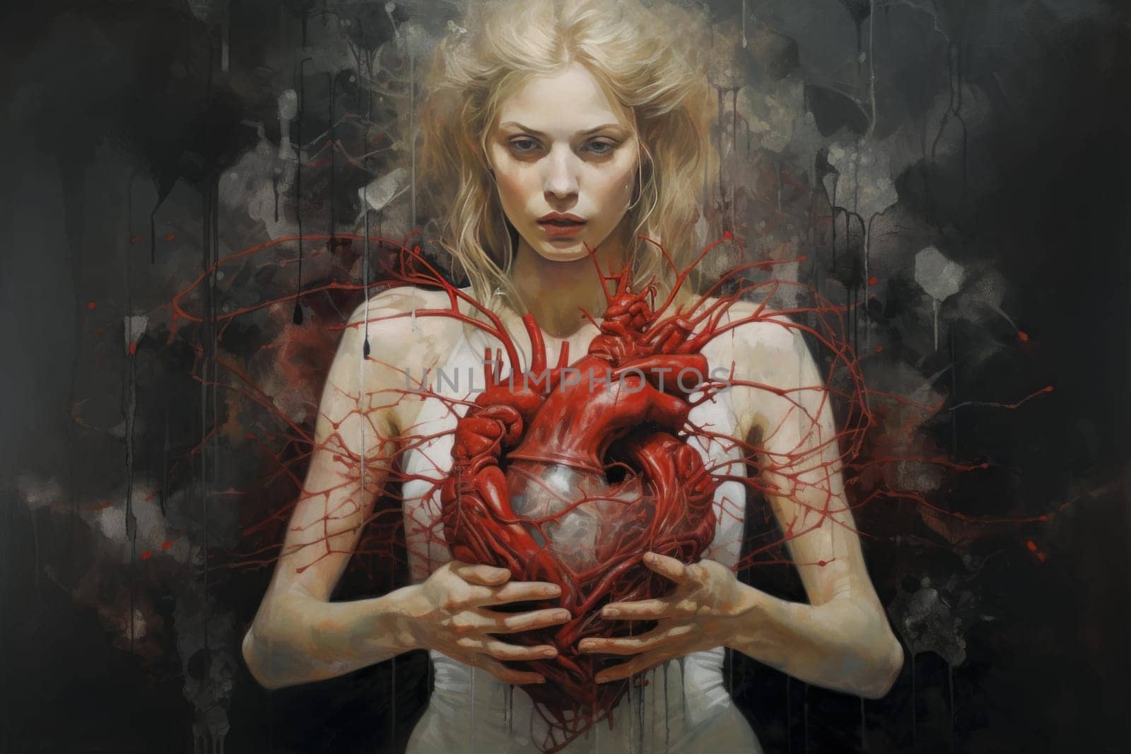 Creative Open human heart art system. Coronary left atrium anatomy health. Generate Ai