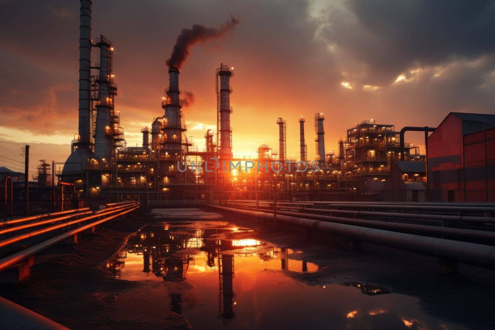 Resilient Petrochemical operator at sunset. Power operator. Fictional person. Generate Ai