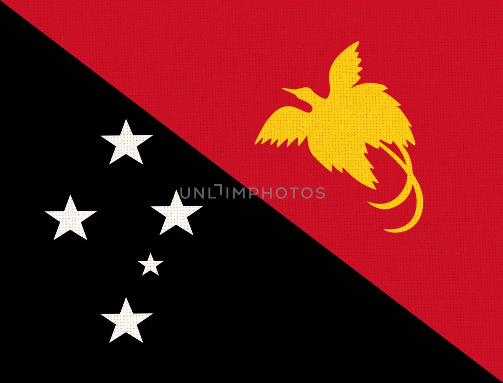 Flag of Papua New Guinea. flag on fabric surface. Fabric texture. National symbol of Papua New Guinea. Country in Oceania. Independent State of Papua New Guinea. Island country. illustration