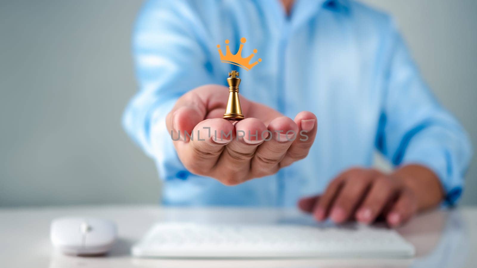 Businessman holding a king fighting Represents concept of competition and strategy adjustment for competitors in business.