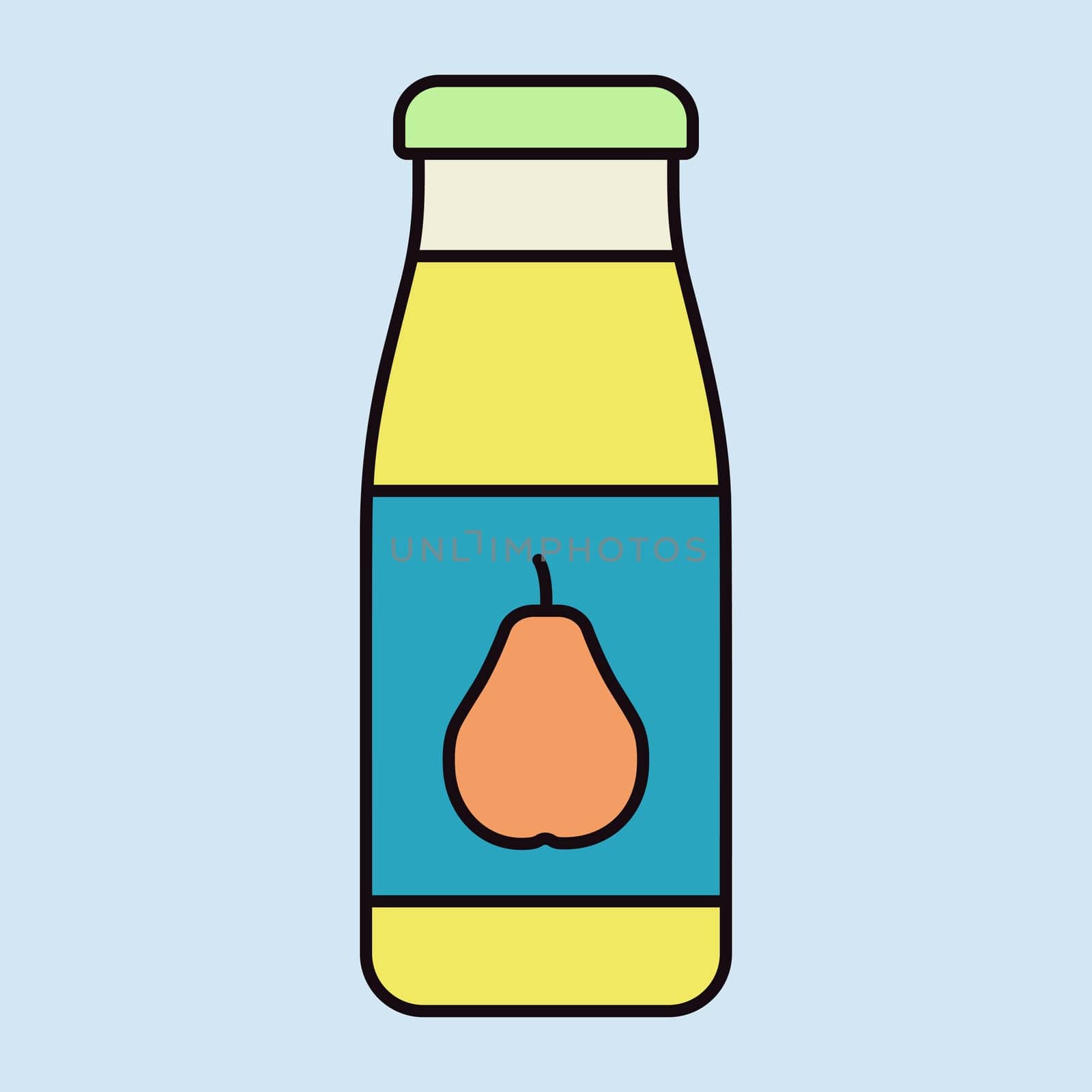 Bottle of pear juice vector isolated icon. Graph symbol for children and newborn babies web site and apps design, logo, app, UI