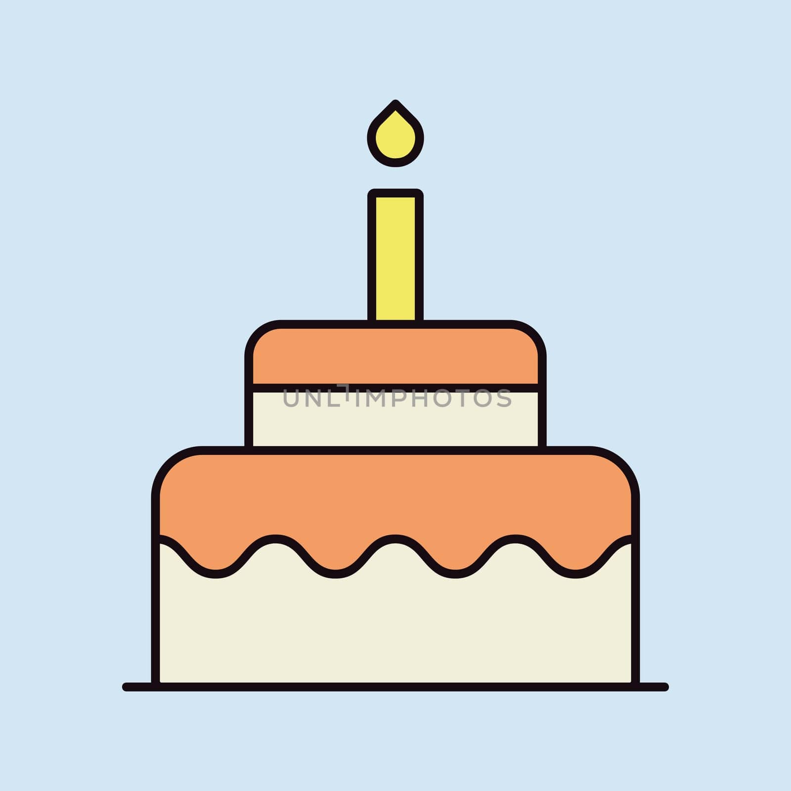 Birthday cake vector isolated icon. Graph symbol for children and newborn babies web site and apps design, logo, app, UI