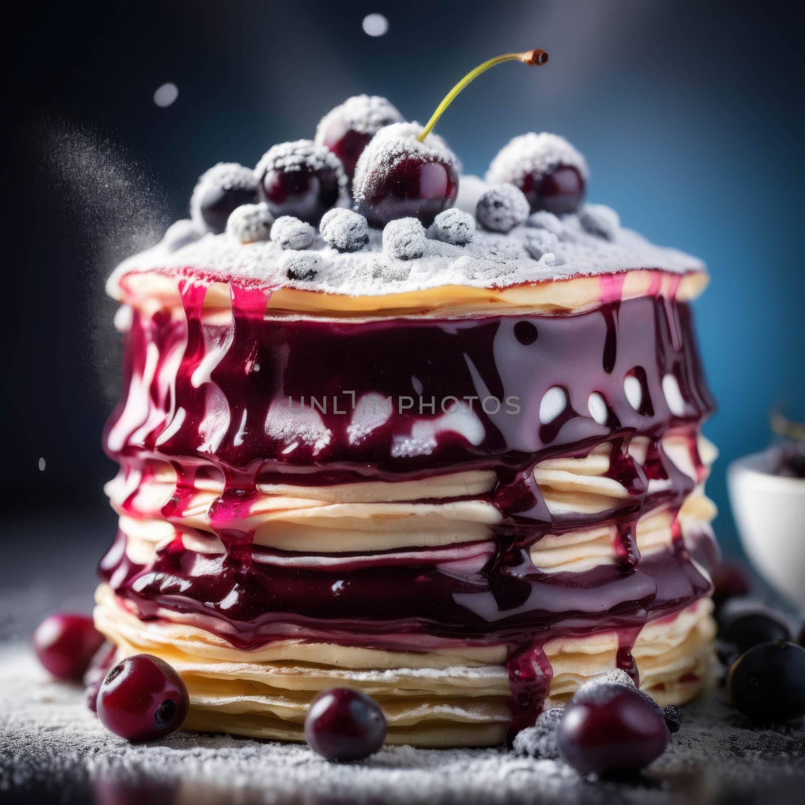 Delicious crepe cake with berries  and dressing