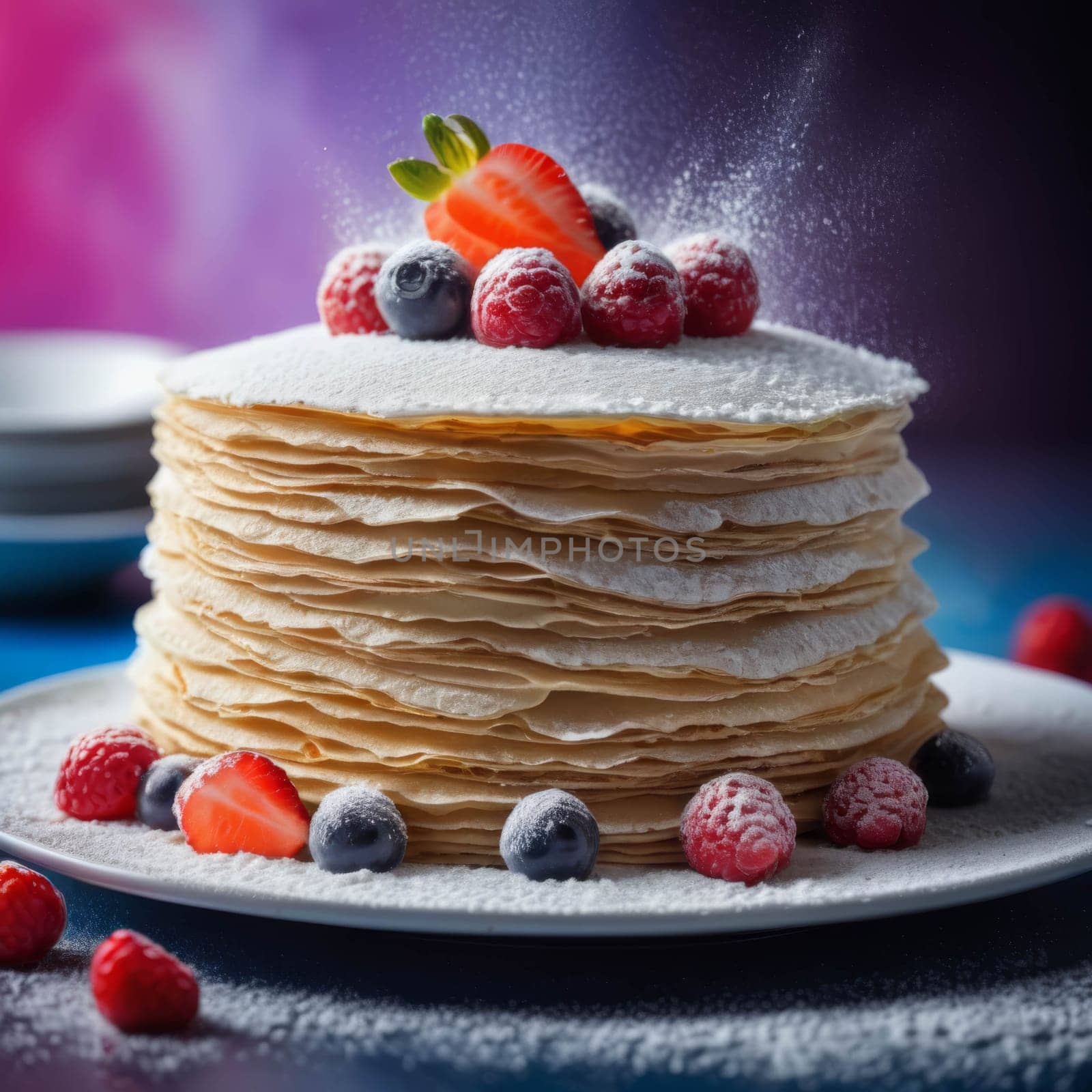Delicious crepe cake with berries