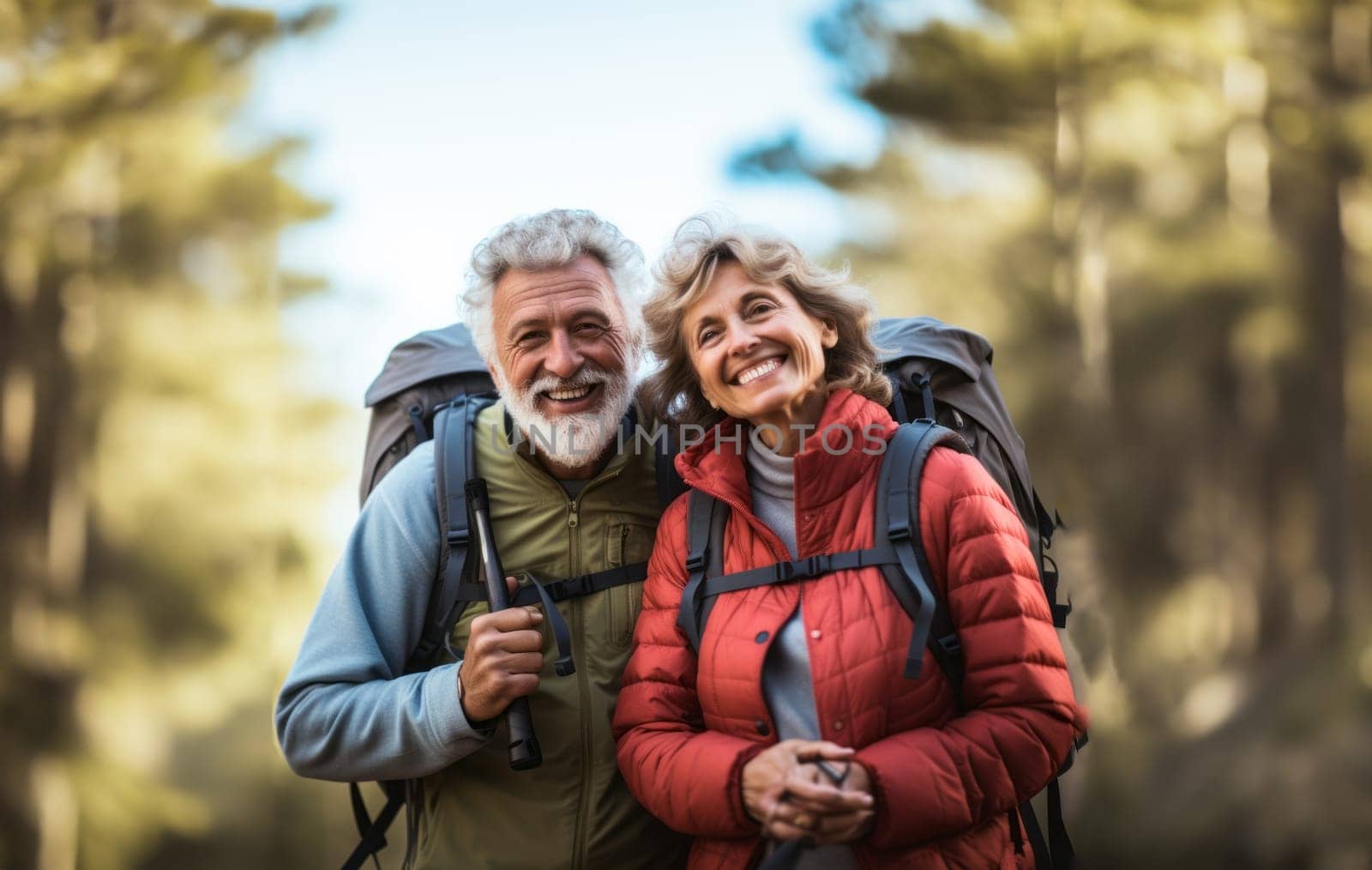 An elderly couple blissfully plans their day in nature, savoring the serenity of their golden years.Generated image.