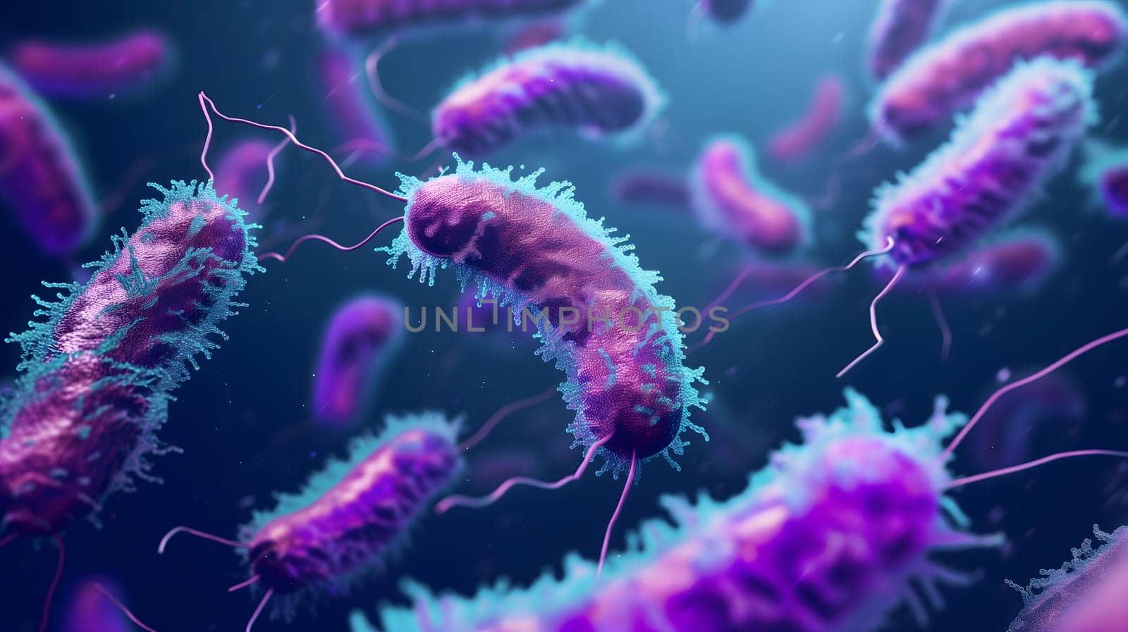 purple colored bacterium rod monoculture Escherichia coli. Neural network generated in January 2024. Not based on any actual scene or pattern.