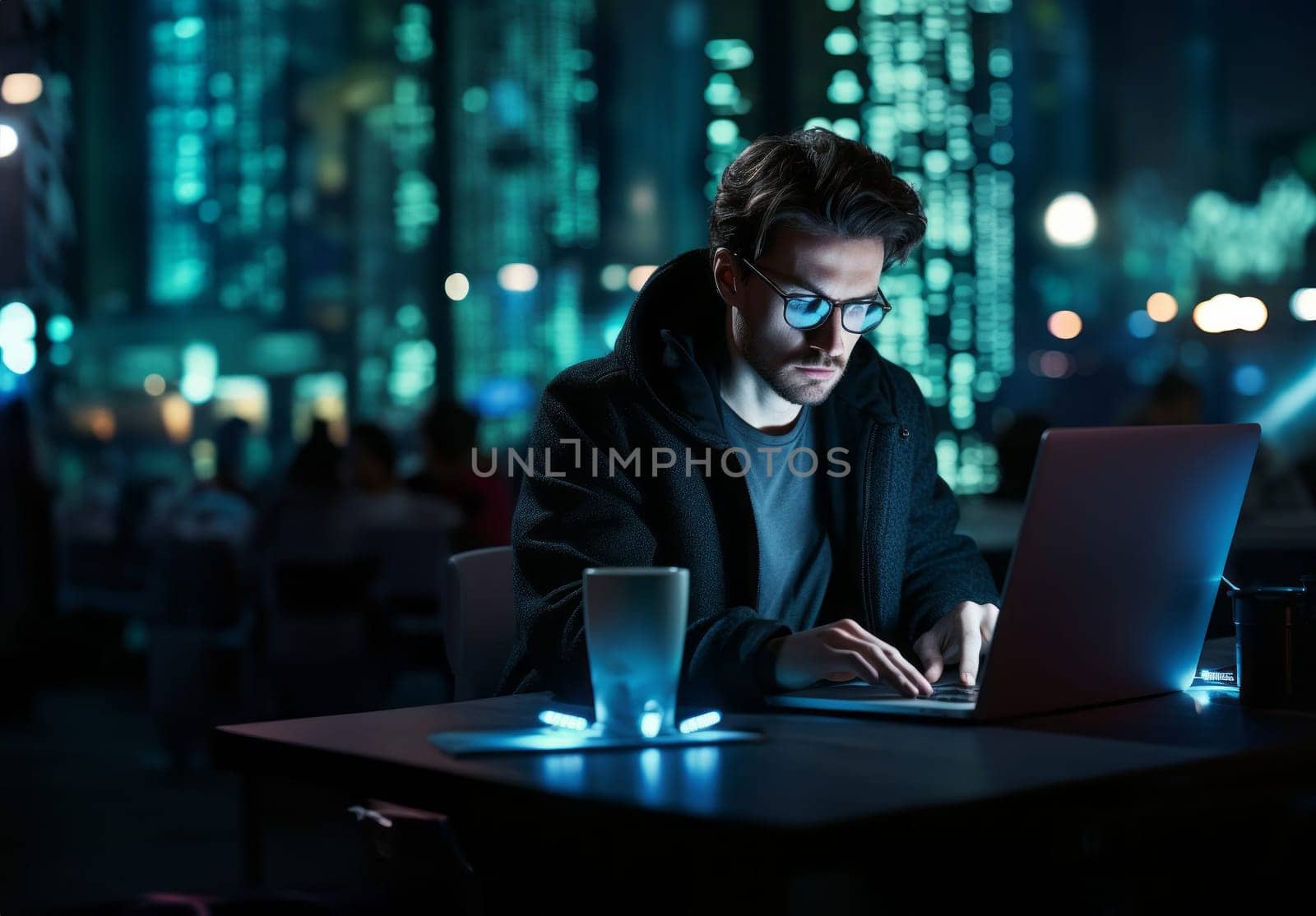 In this ominous snapshot, a hacker orchestrates digital mayhem using a laptop in a dimly lit office, embodying the clandestine world of cyber threats.Generated image.