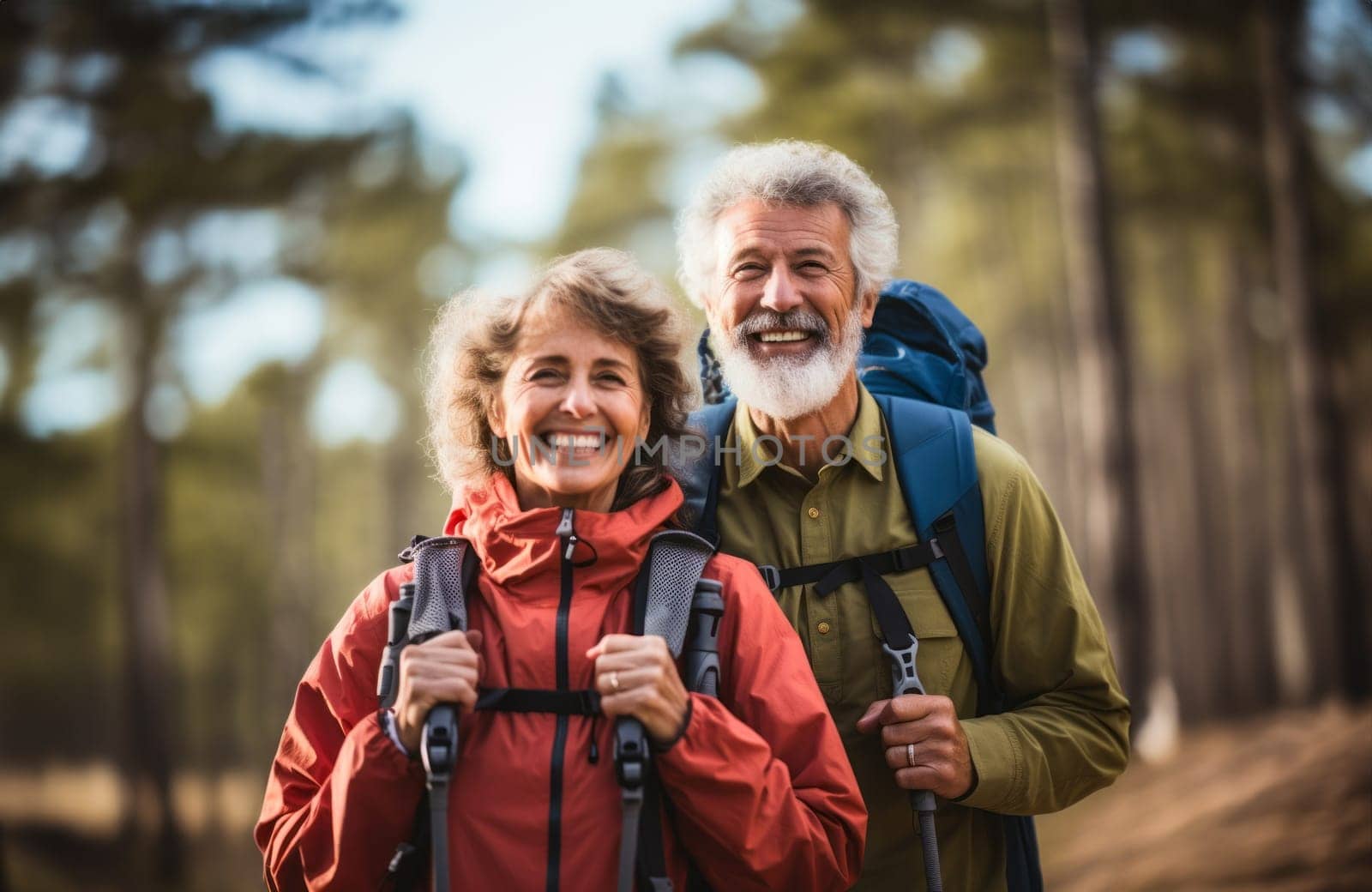 An elderly couple blissfully plans their day in nature, savoring the serenity of their golden years.Generated image.