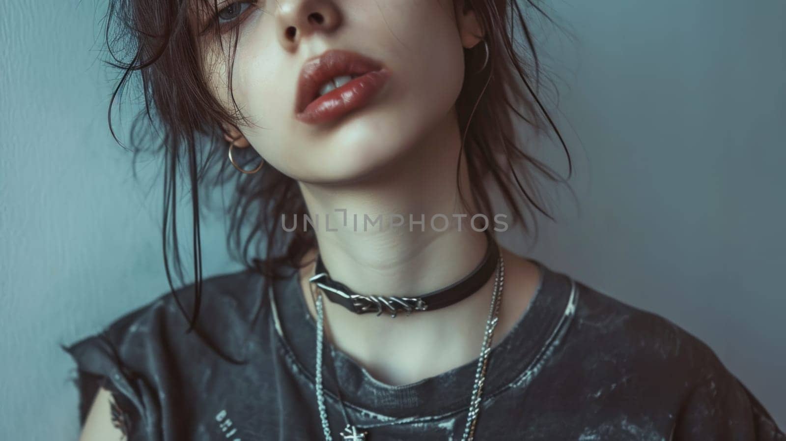 Modern grunge woman in closeup. Created using AI generated technology and image editing software.