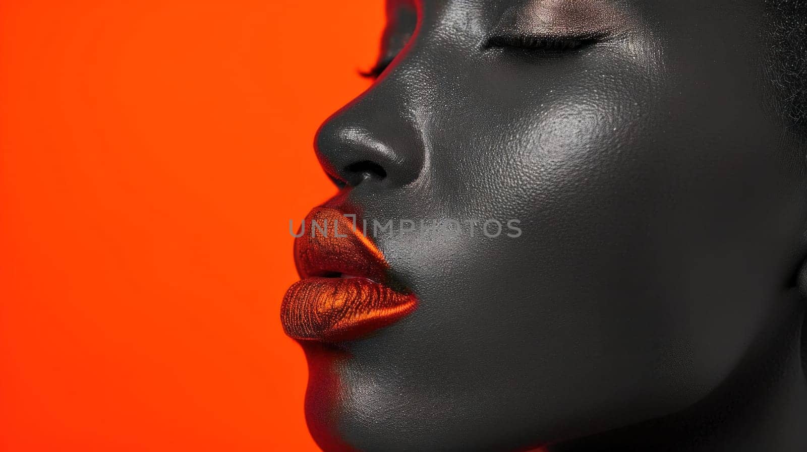 Vibrant African American woman. Copy space. Created using AI generated technology and image editing software.