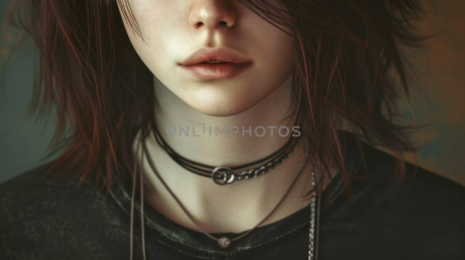 Grunge fashion close up with denim details. Created using AI generated technology and image editing software.