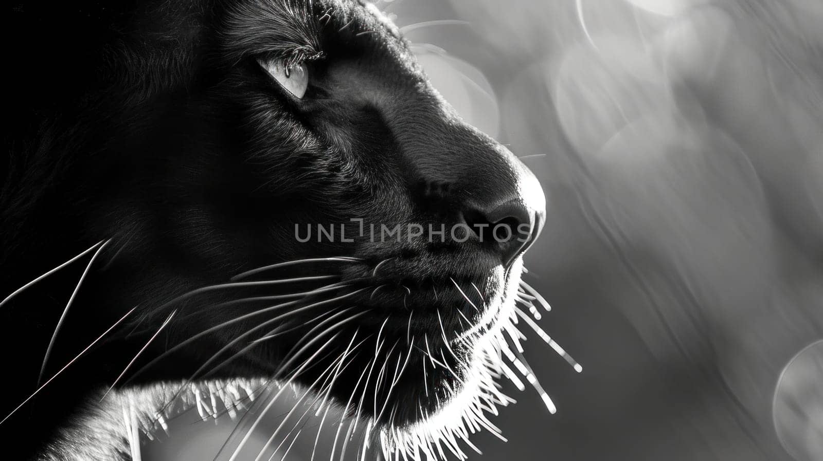 Majestic panther closeup. Copy space. Created using AI generated technology and image editing software.