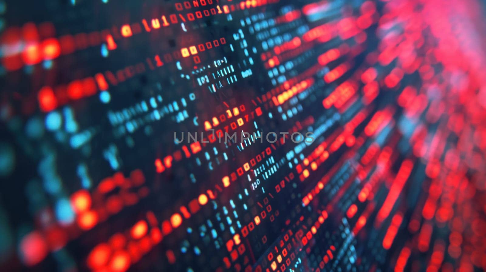 Red data stream encryption. Created using AI generated technology and image editing software.