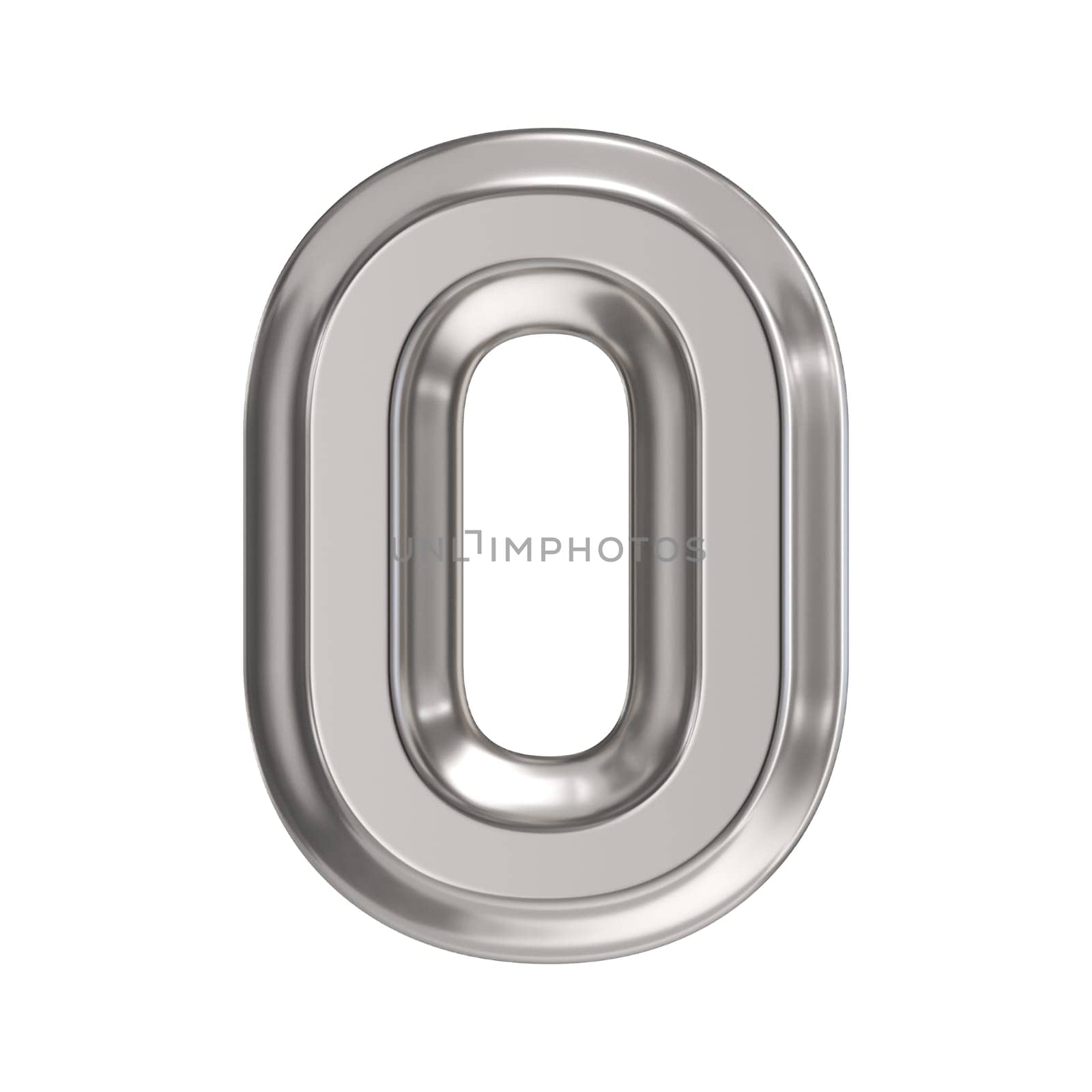 Steel font Number 0 ZERO 3D rendering illustration isolated on white background