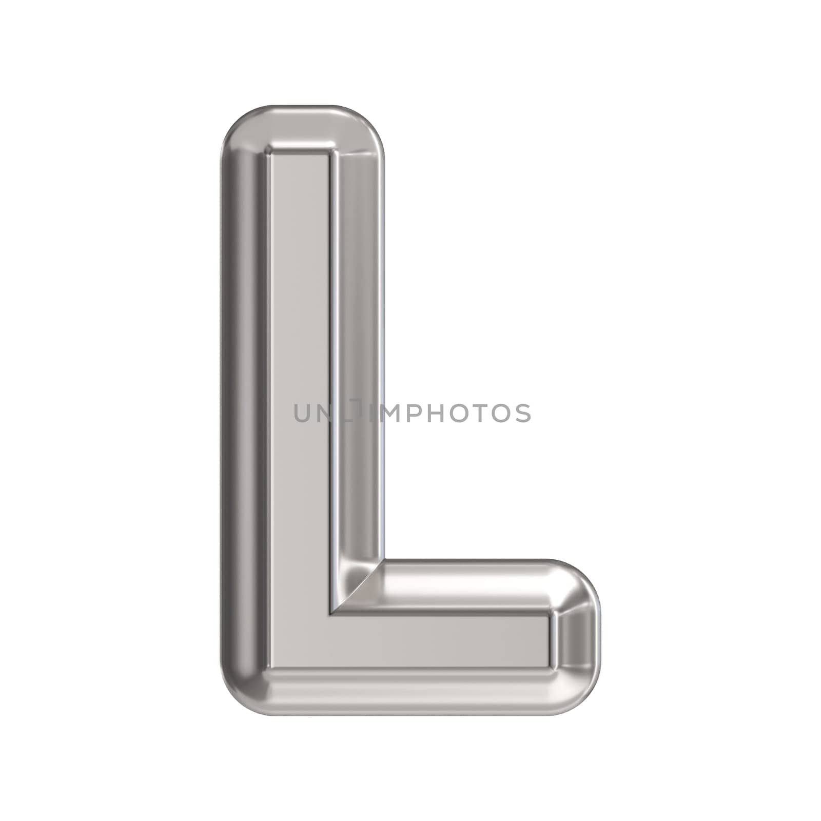 Steel font Letter L 3D rendering illustration isolated on white background